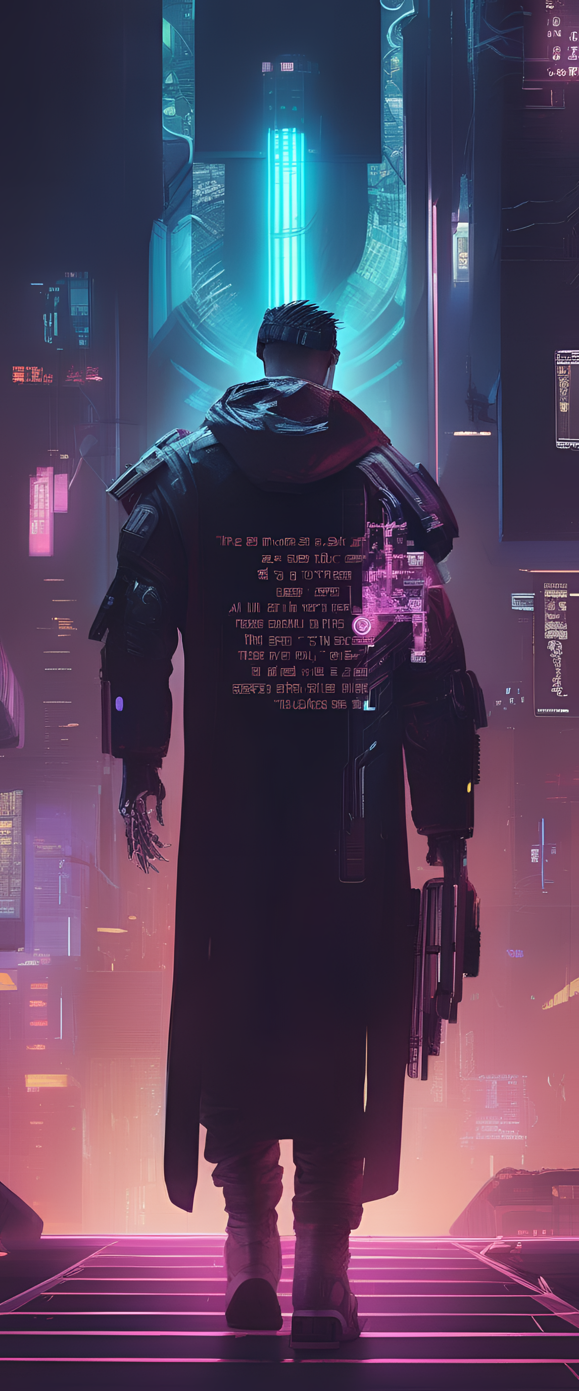 Colorful cyberpunk illustration featuring a bible verse in futuristic style.