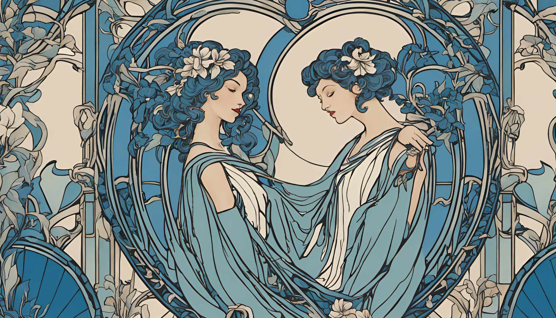 Blue art nouveau wallpaper with an aesthetic design.