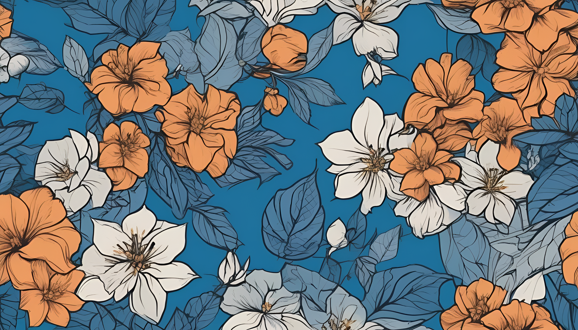 Vibrant blue background with artistic patterns.