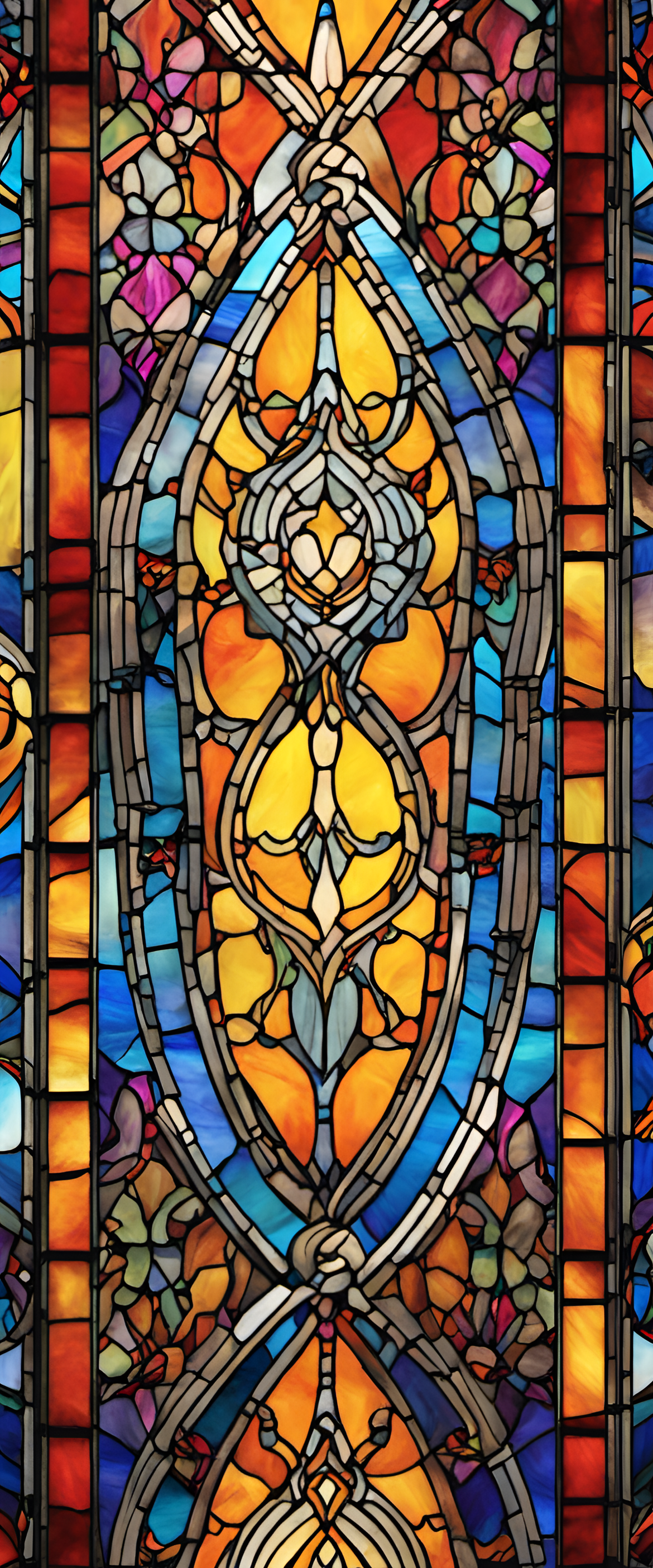 Vivid stained glass boho wallpaper design.