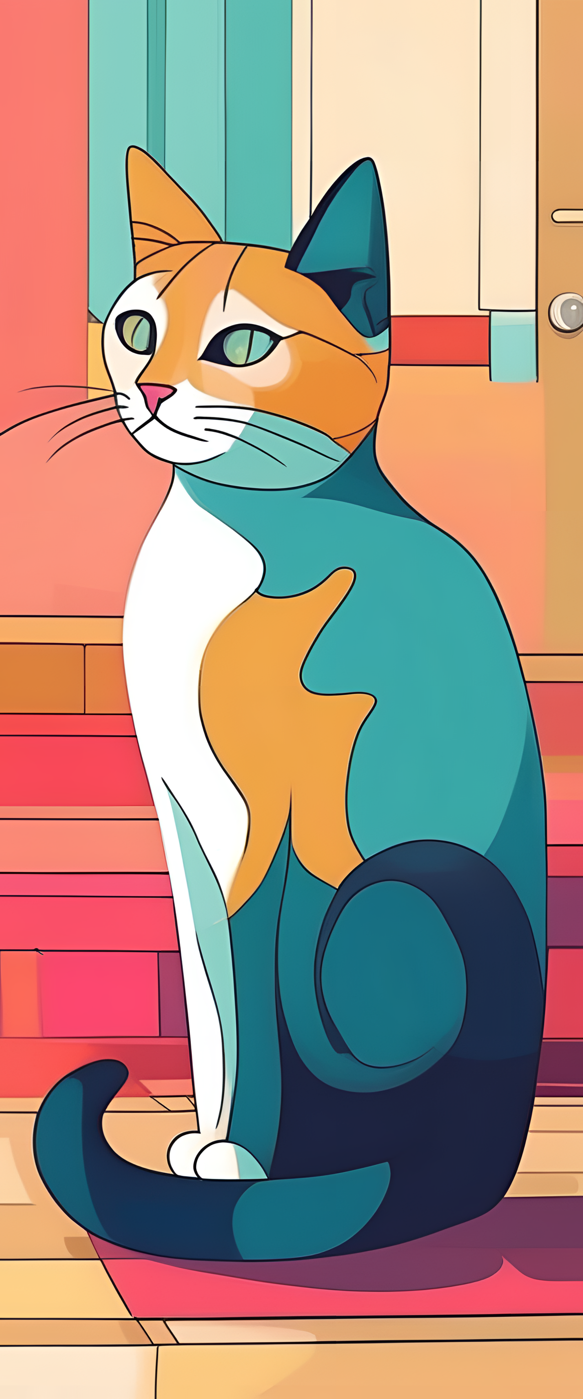 Colorful animated cat cartoon wallpaper.