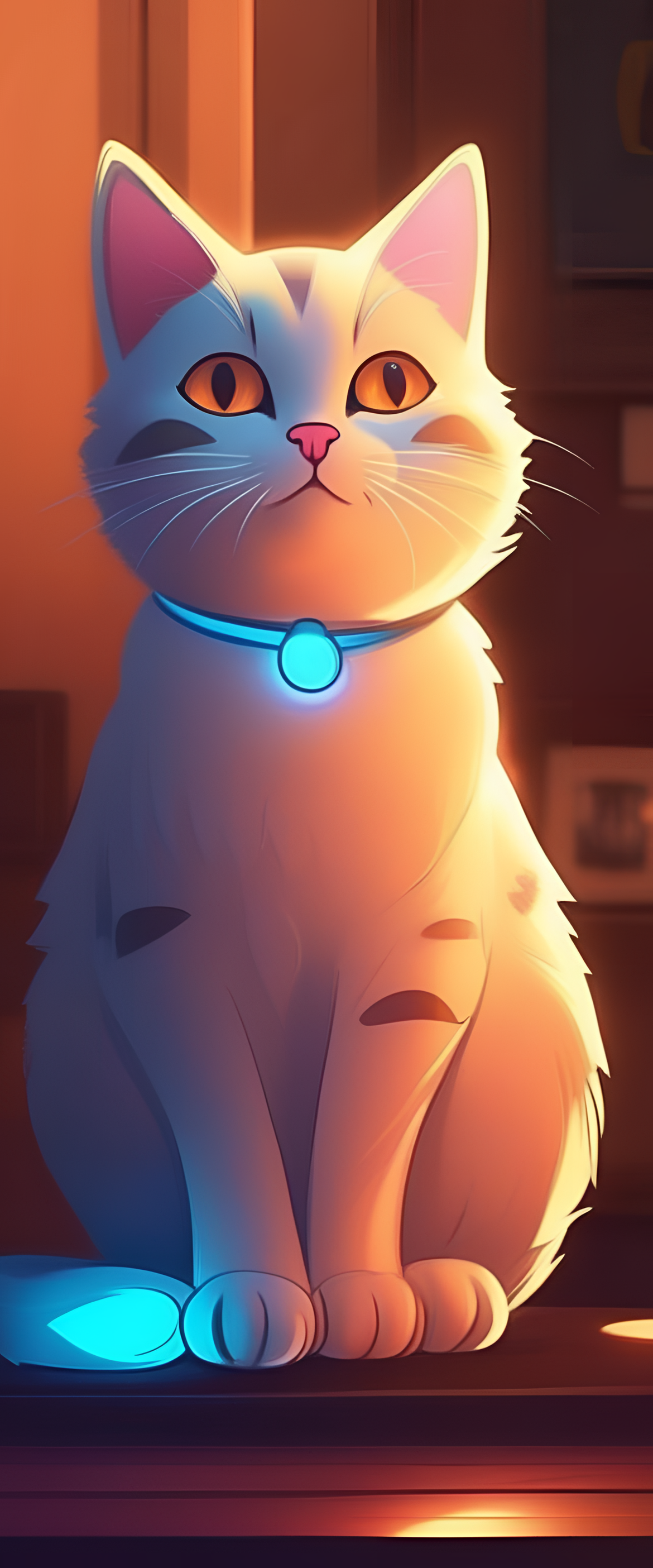 Colorful cartoon cat with a radiant glow.