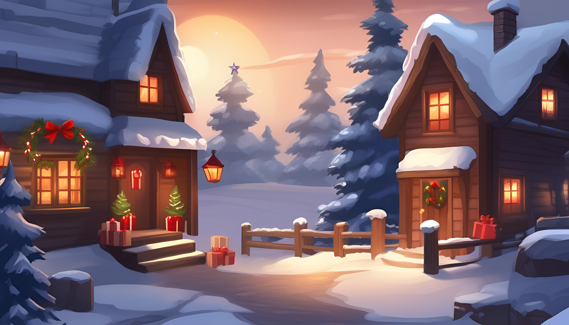 Festive winter scene with RPG game elements