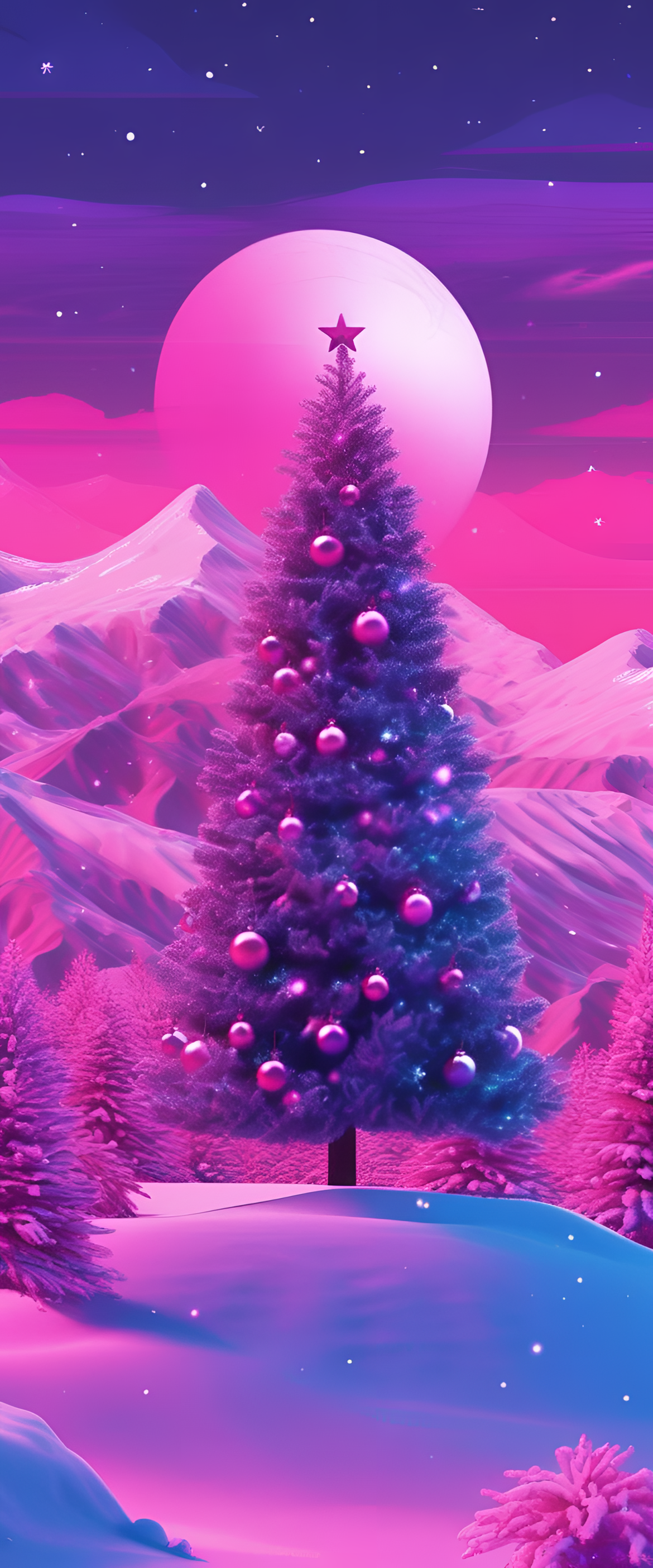 Christmas-themed abstract wallpaper with a vaporwave aesthetic.