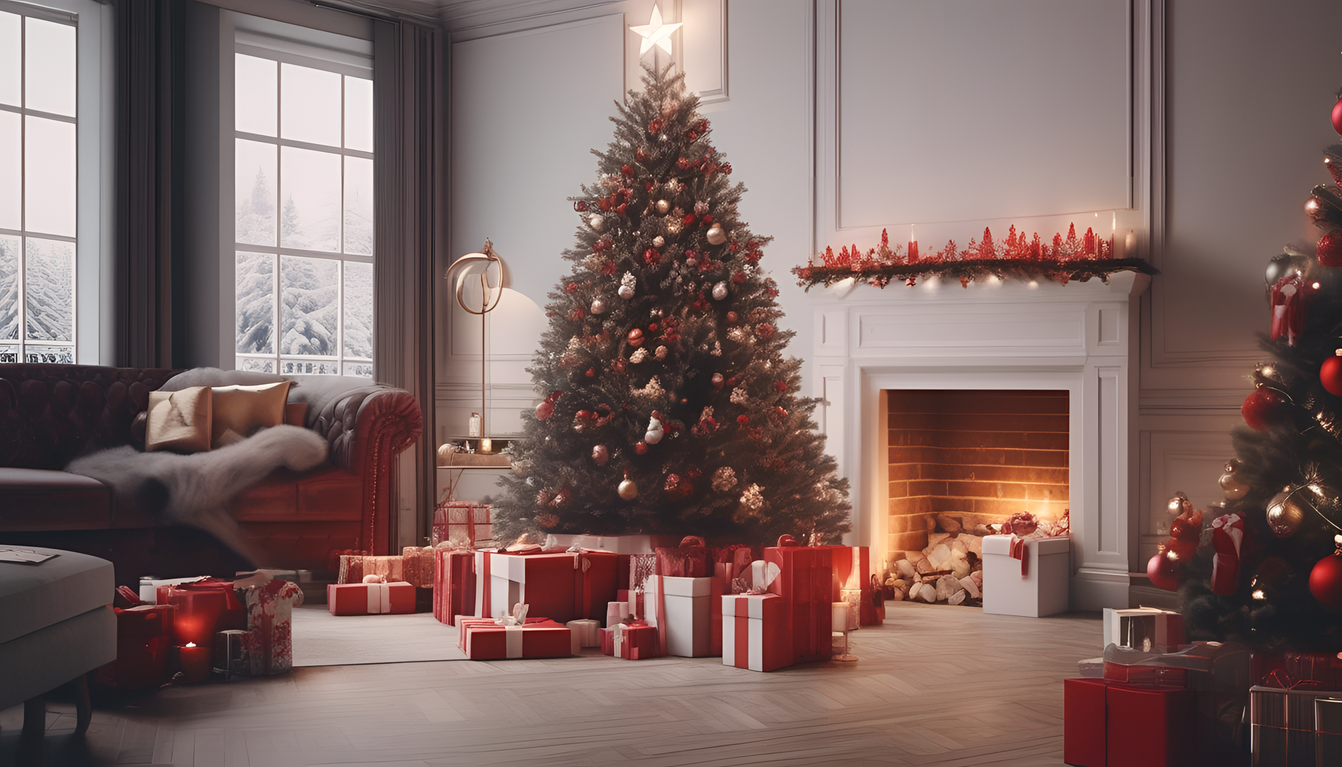 Christmas tree with colorful lights and ornaments illuminated against a dark background.