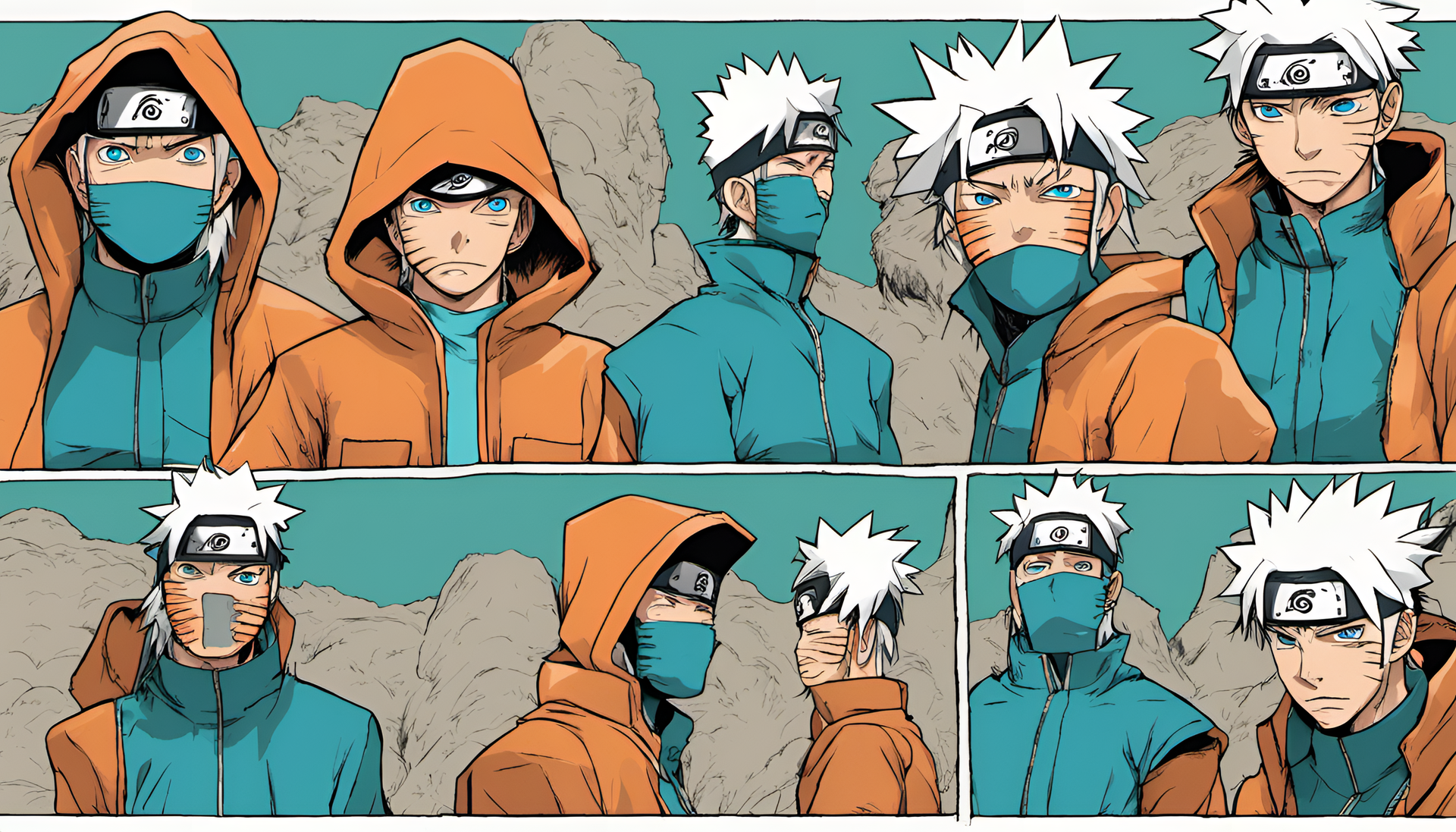 Colorful depiction of Naruto character in turquoise and orange hues.