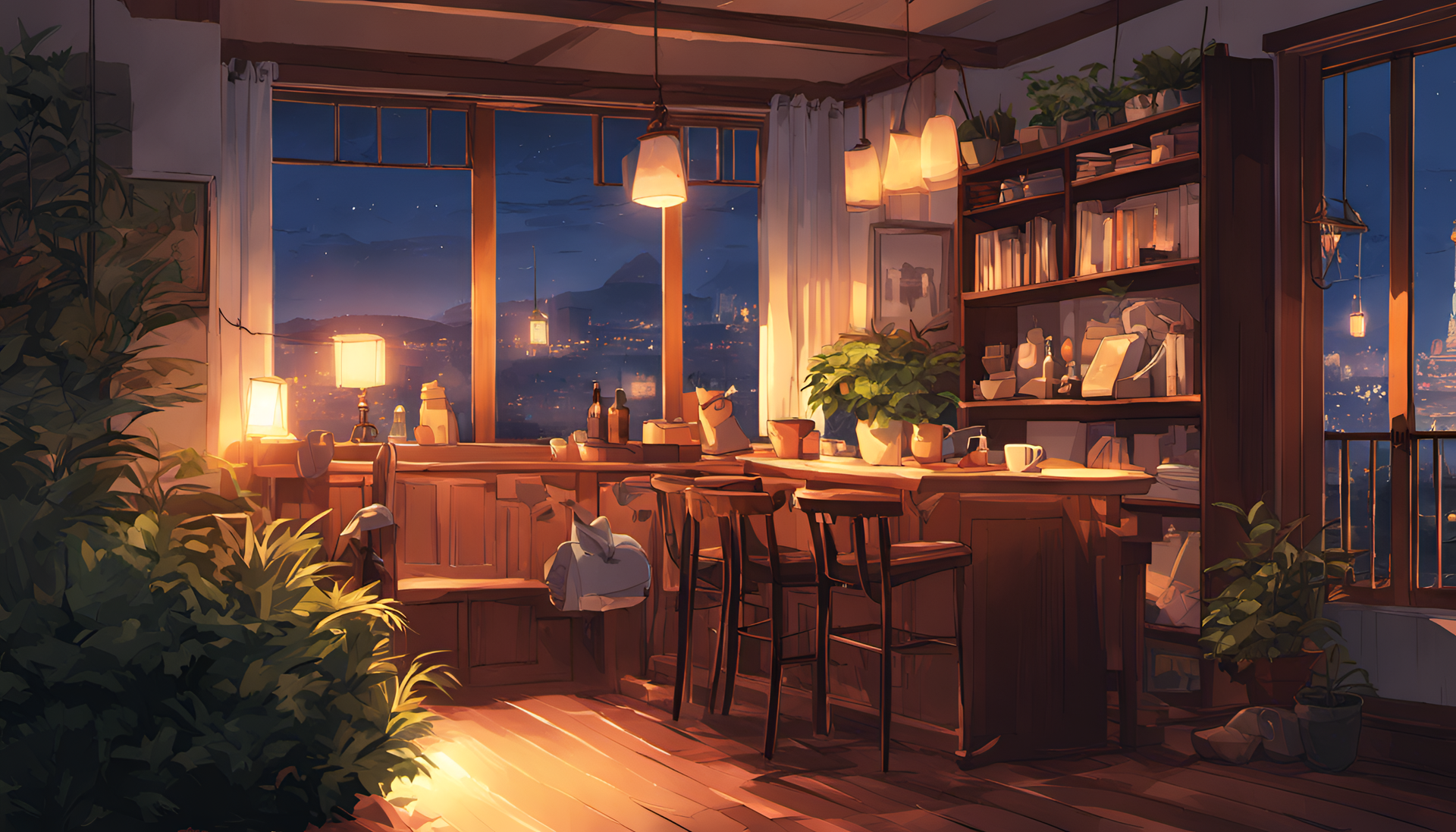 Cozy evening with captivating anime artwork.