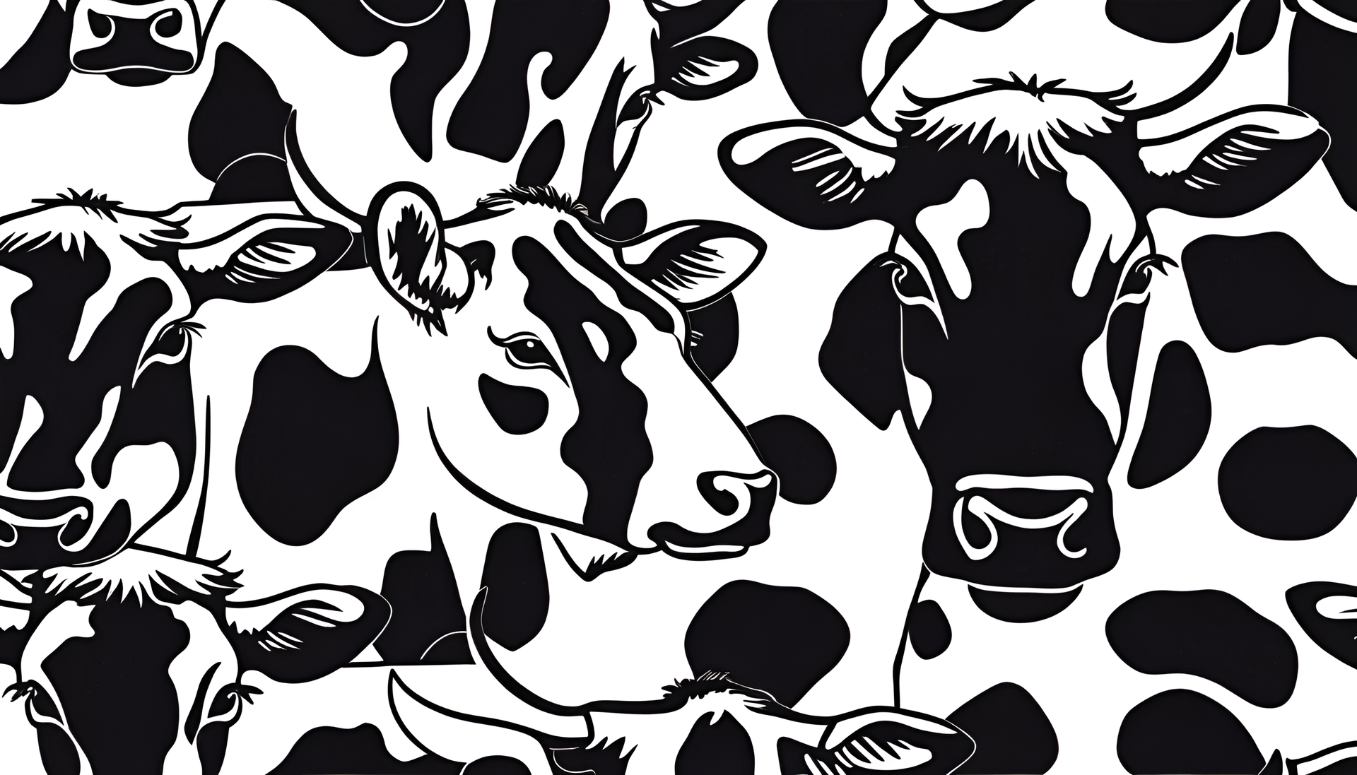 Cow print wallpaper pattern with black and white spots on a high-definition desktop background.