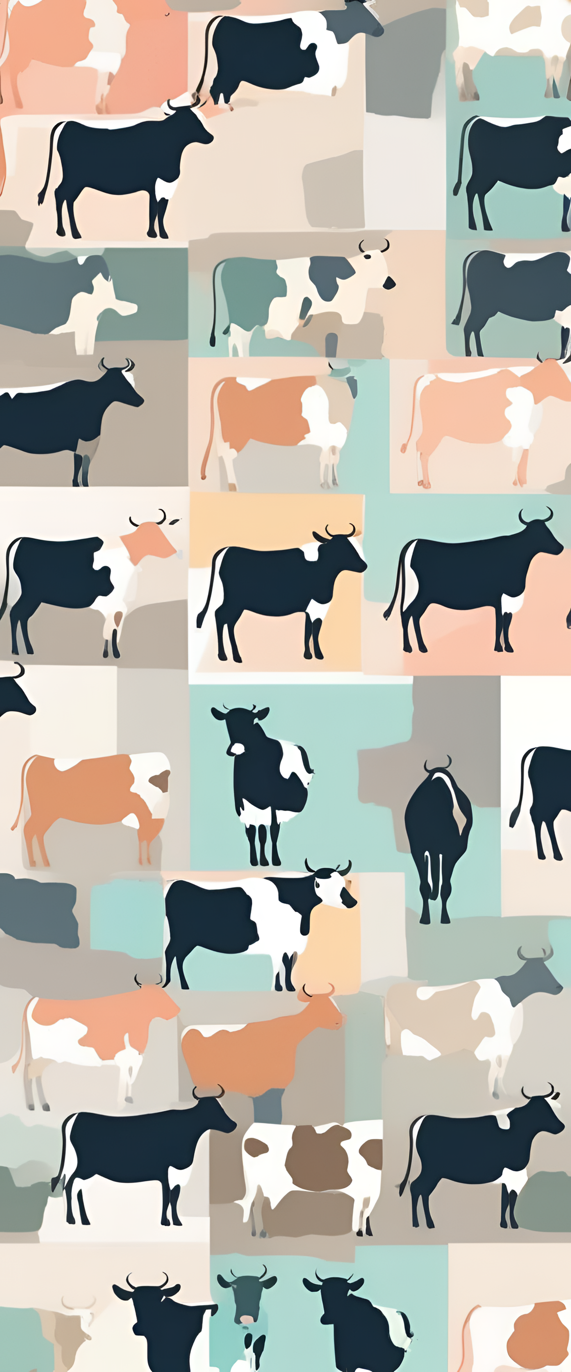 Pastel cow print wallpaper on phone.