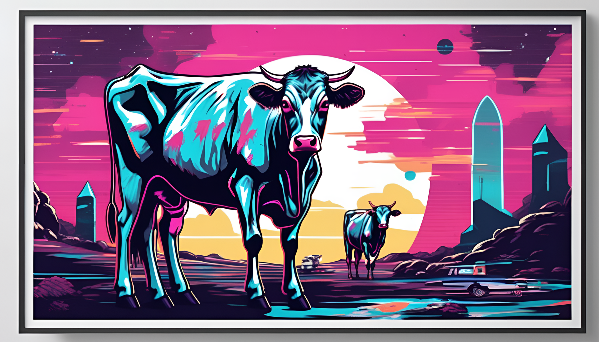 80's futuristic cow print design.