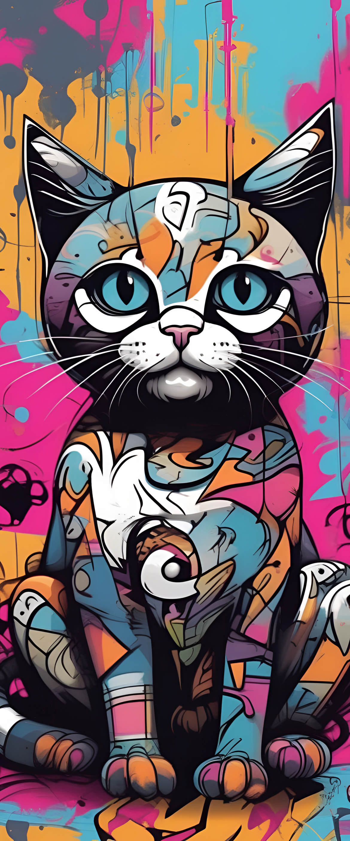 Graffiti-style art of an adorable, highly detailed cat.