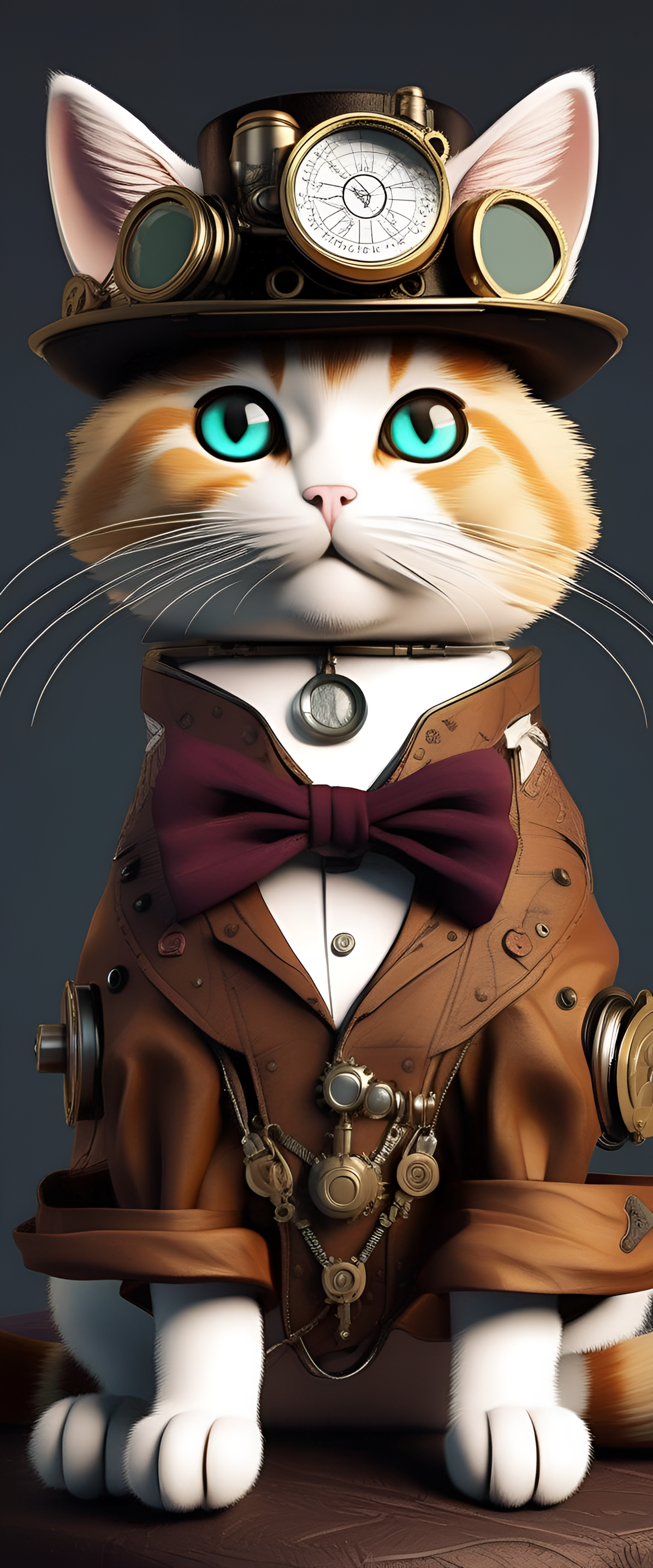 Steampunk-inspired cute cat sitting on gears