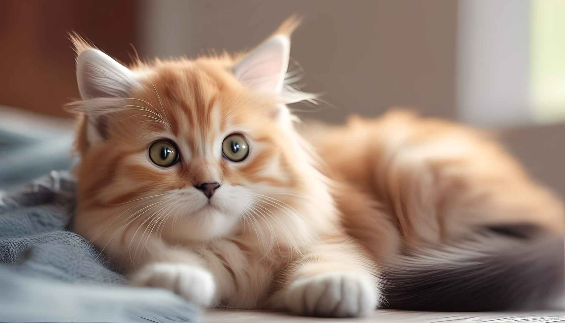 Playful grey and white kitten sitting on a sunlit window sill.