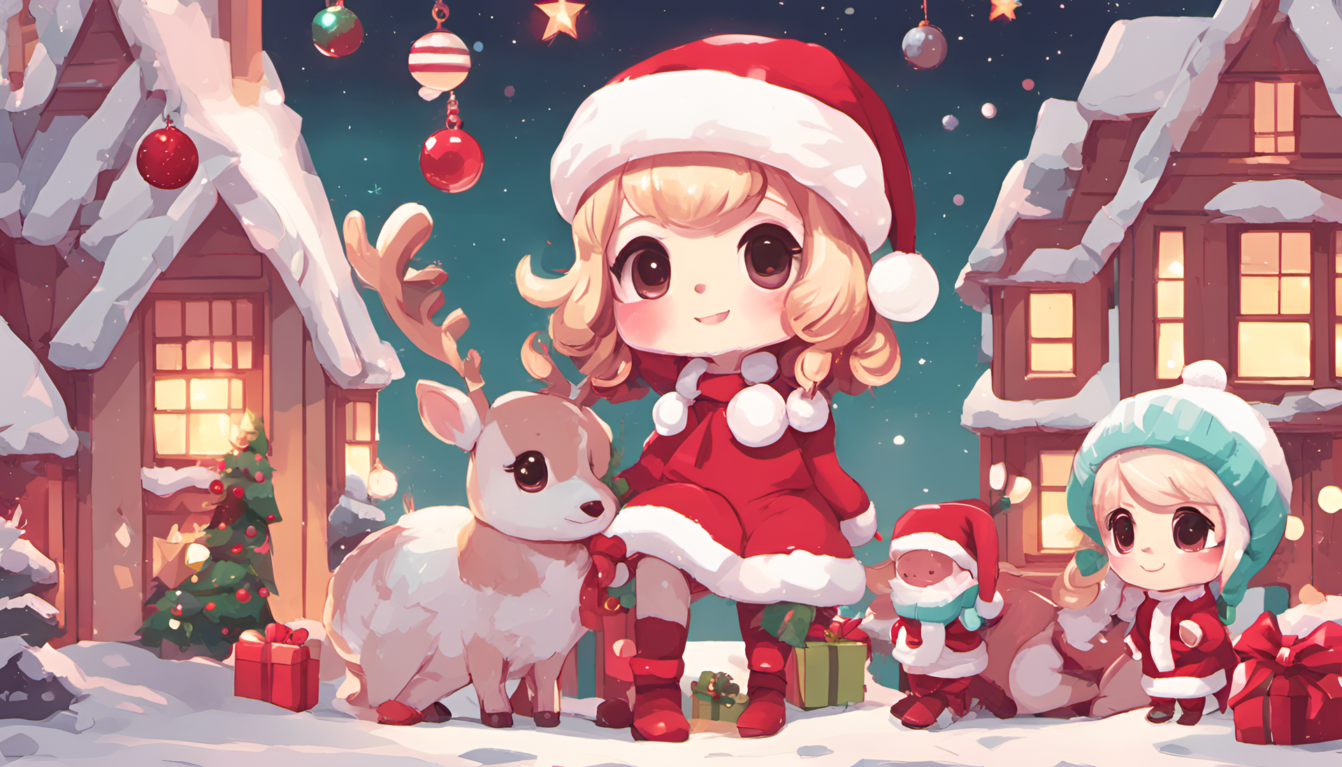 Festive scene with glitched cute Christmas elements in high definition.