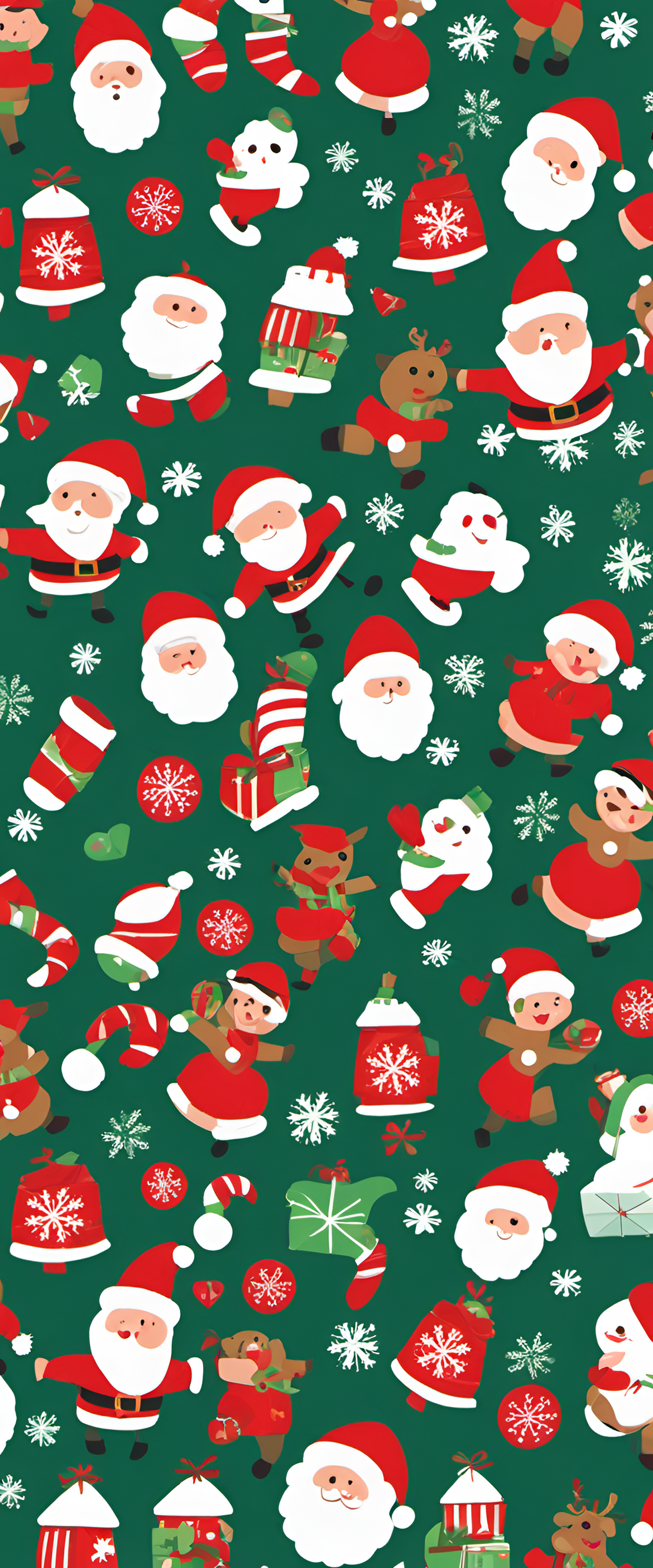 Festive holiday pattern with adorable Christmas elements on a phone wallpaper.