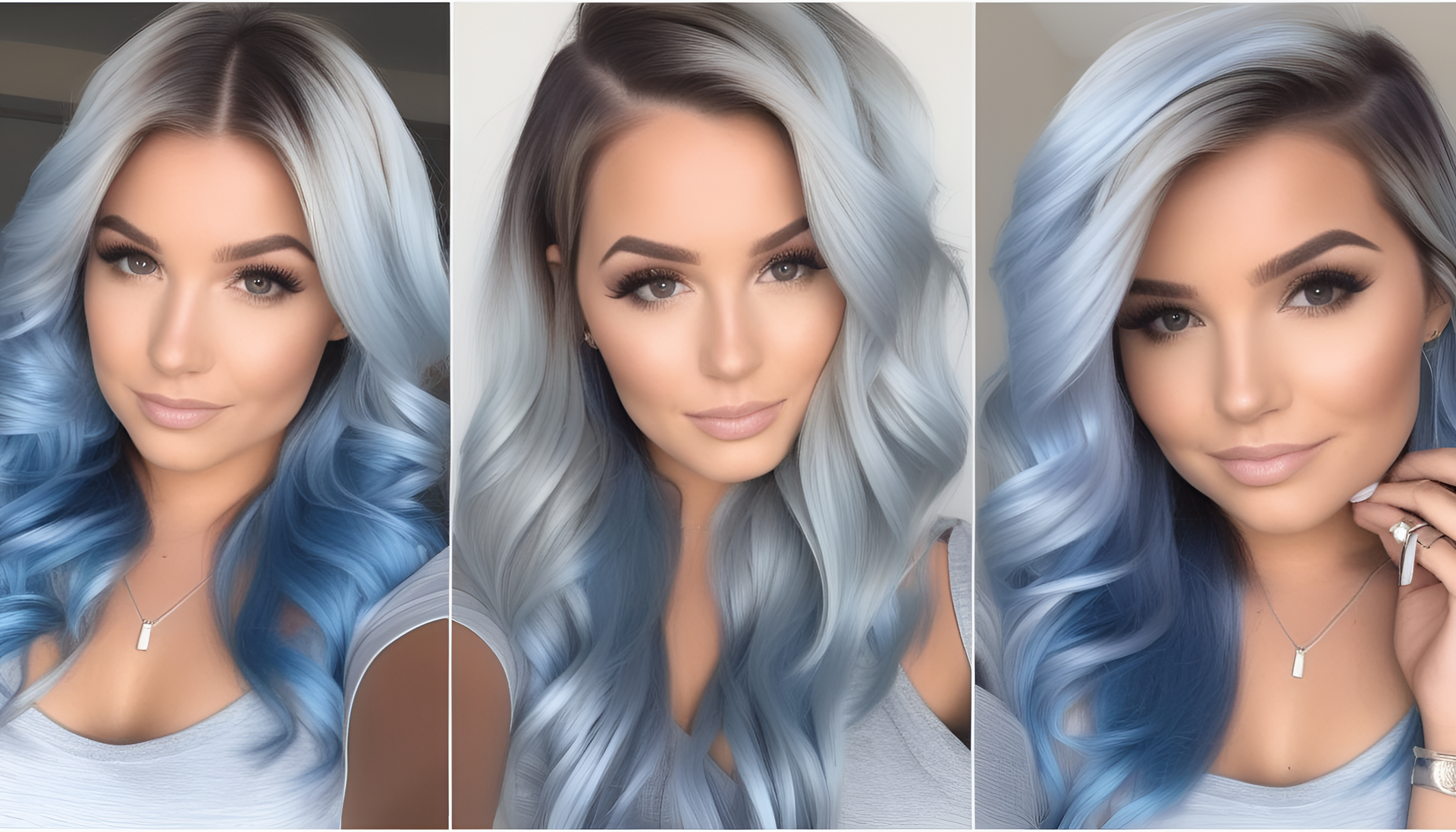 Cute light blue and silver hairstyles on a desktop wallpaper.