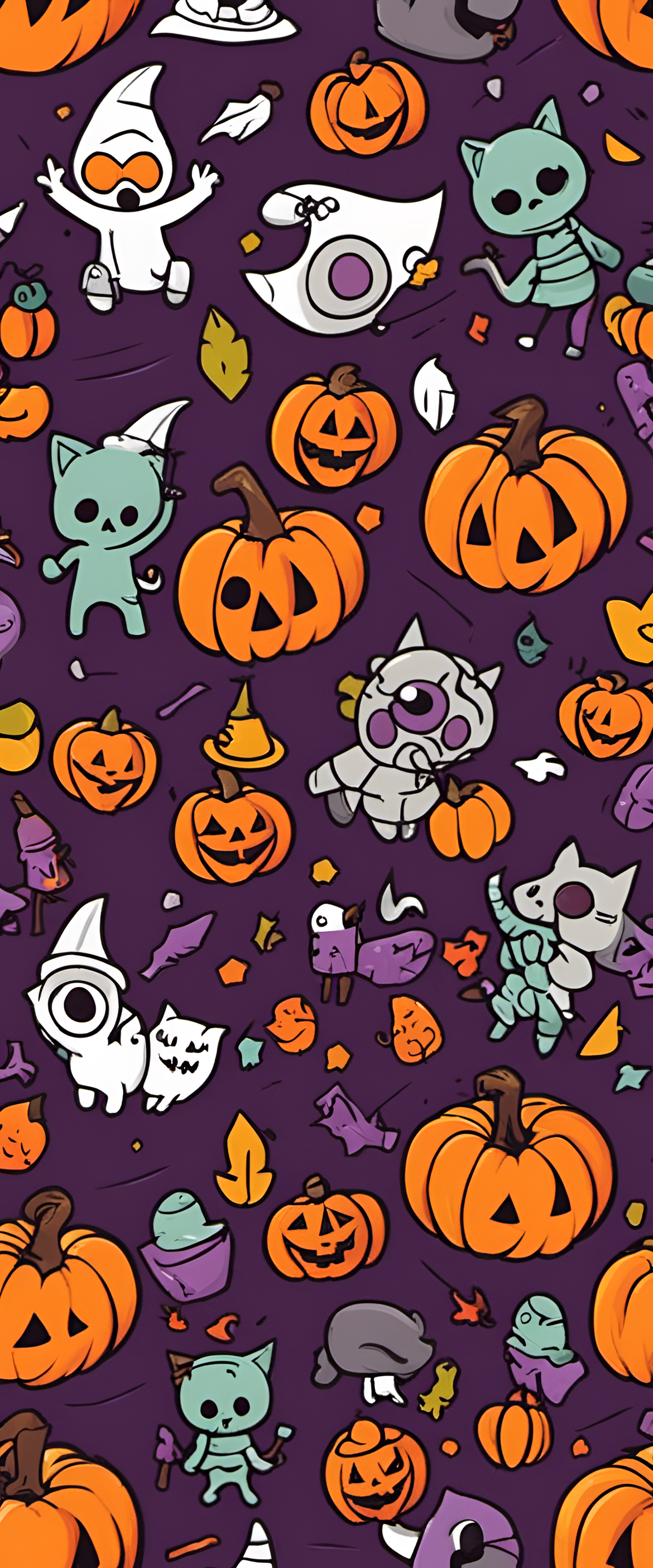 Colorful Halloween graffiti with adorable characters.