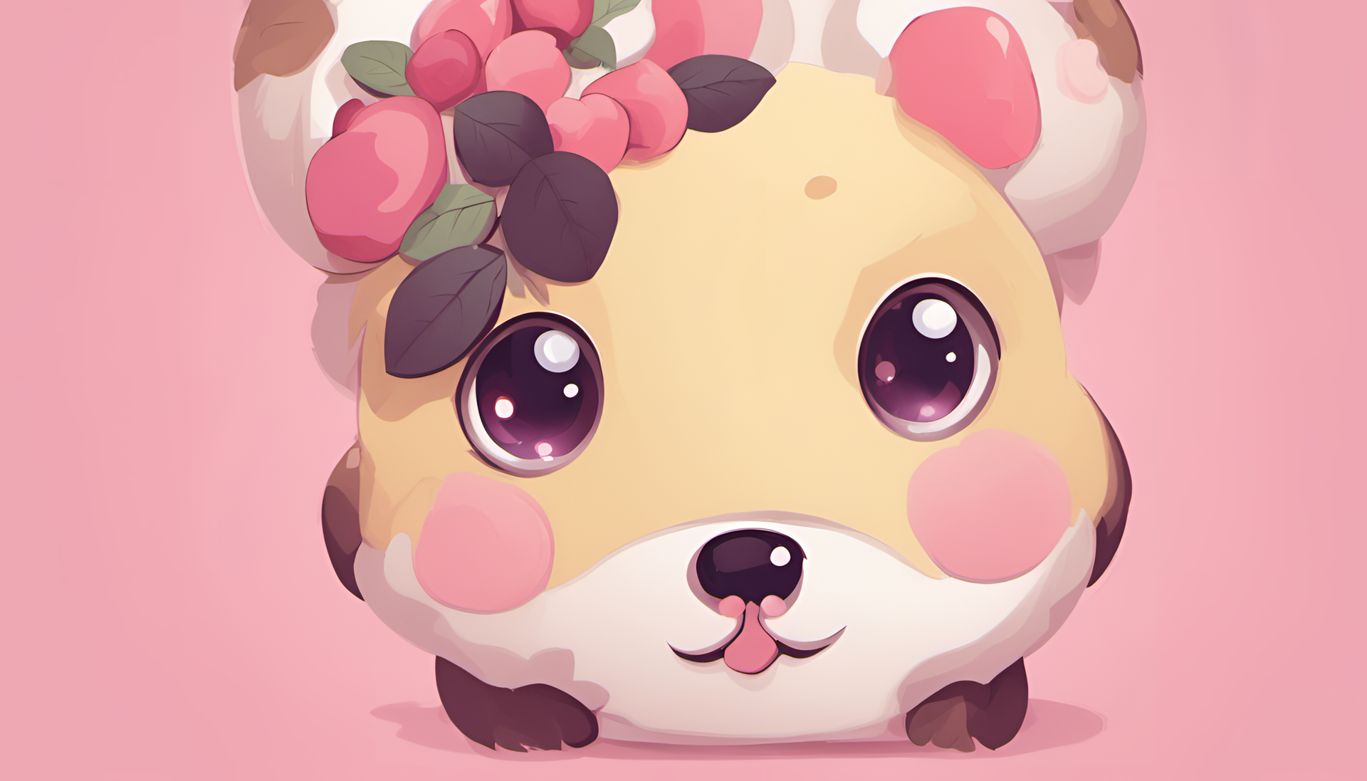 Adorable cartoon wallpaper with a cute character smiling and holding a flower.