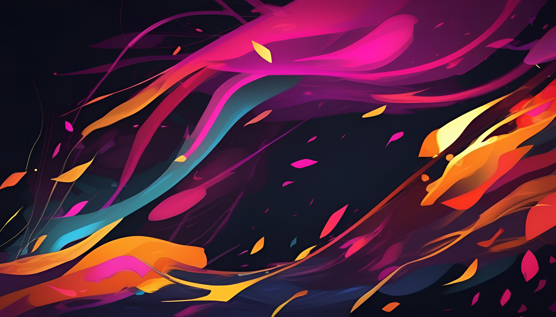 Vibrant colors collide against a dark backdrop in a striking desktop wallpaper.