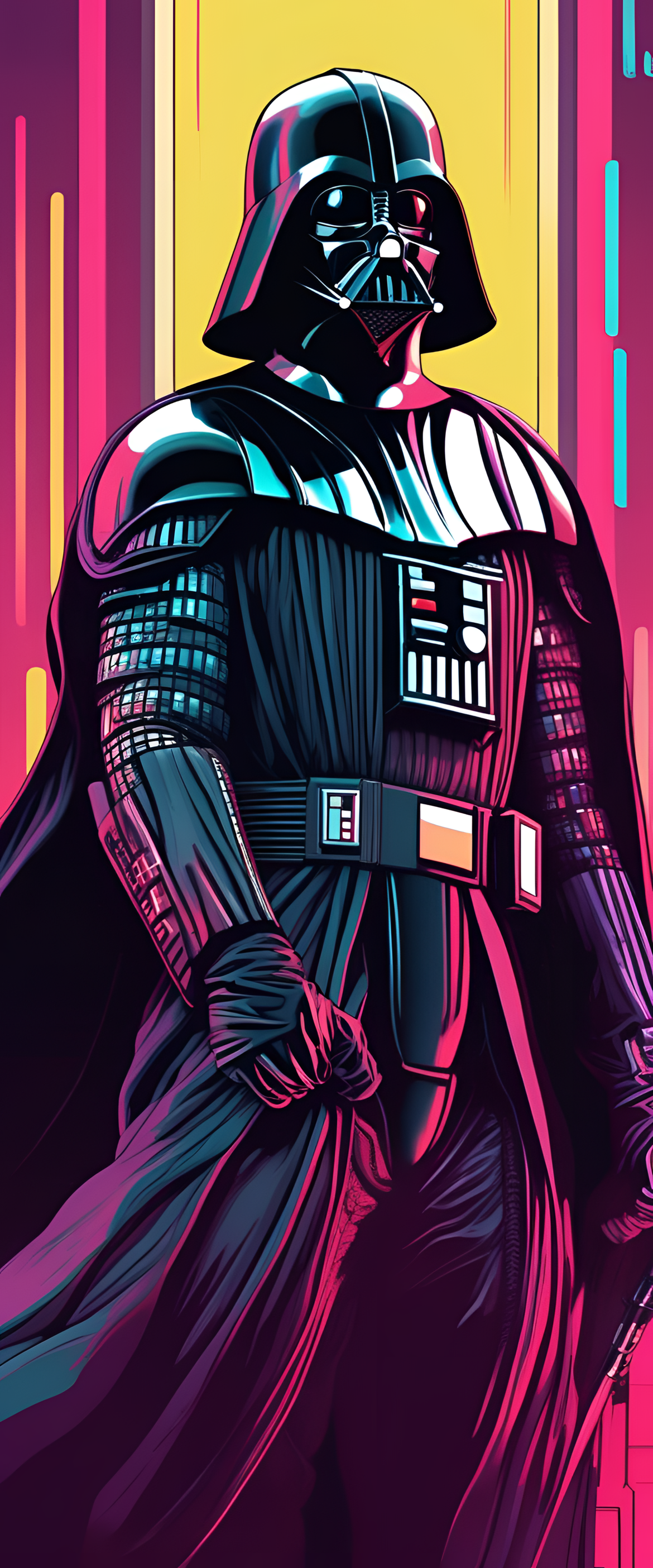 80's sci-fi inspired artwork of Darth Vader in action