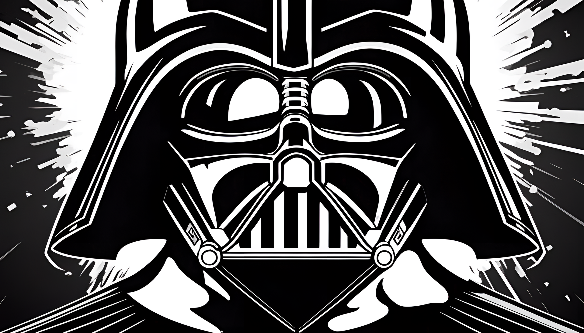 Abstract depiction of Darth Vader against a vibrant background.