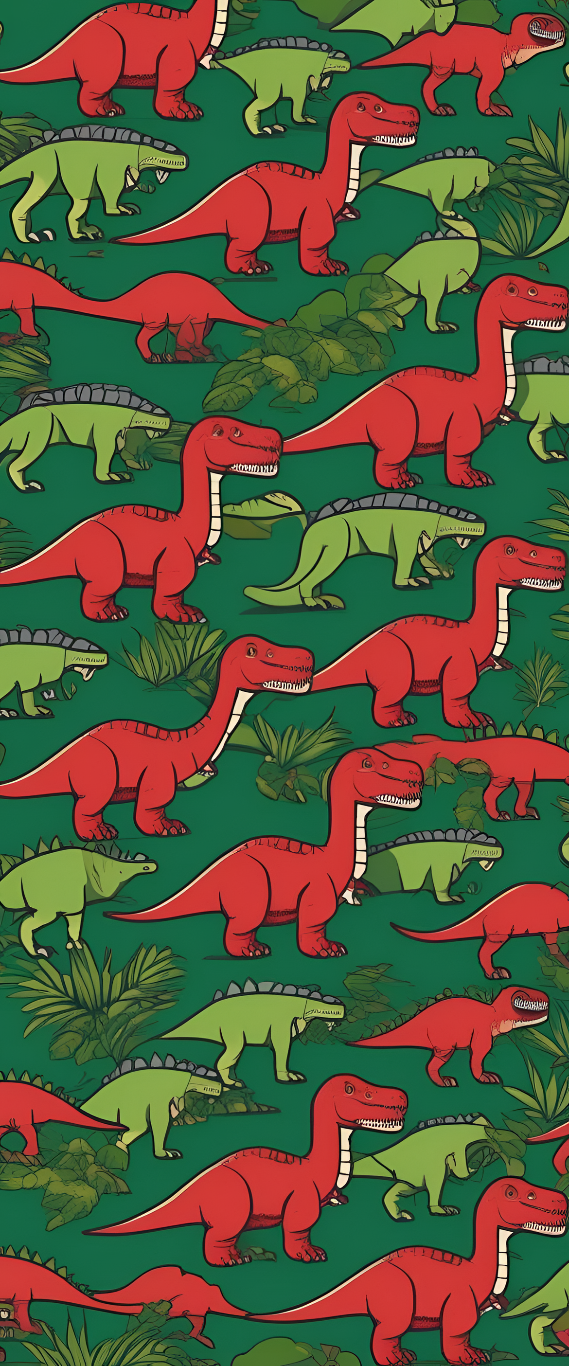 Colorful dinosaur with red and green hues, standing tall against a vibrant backdrop.