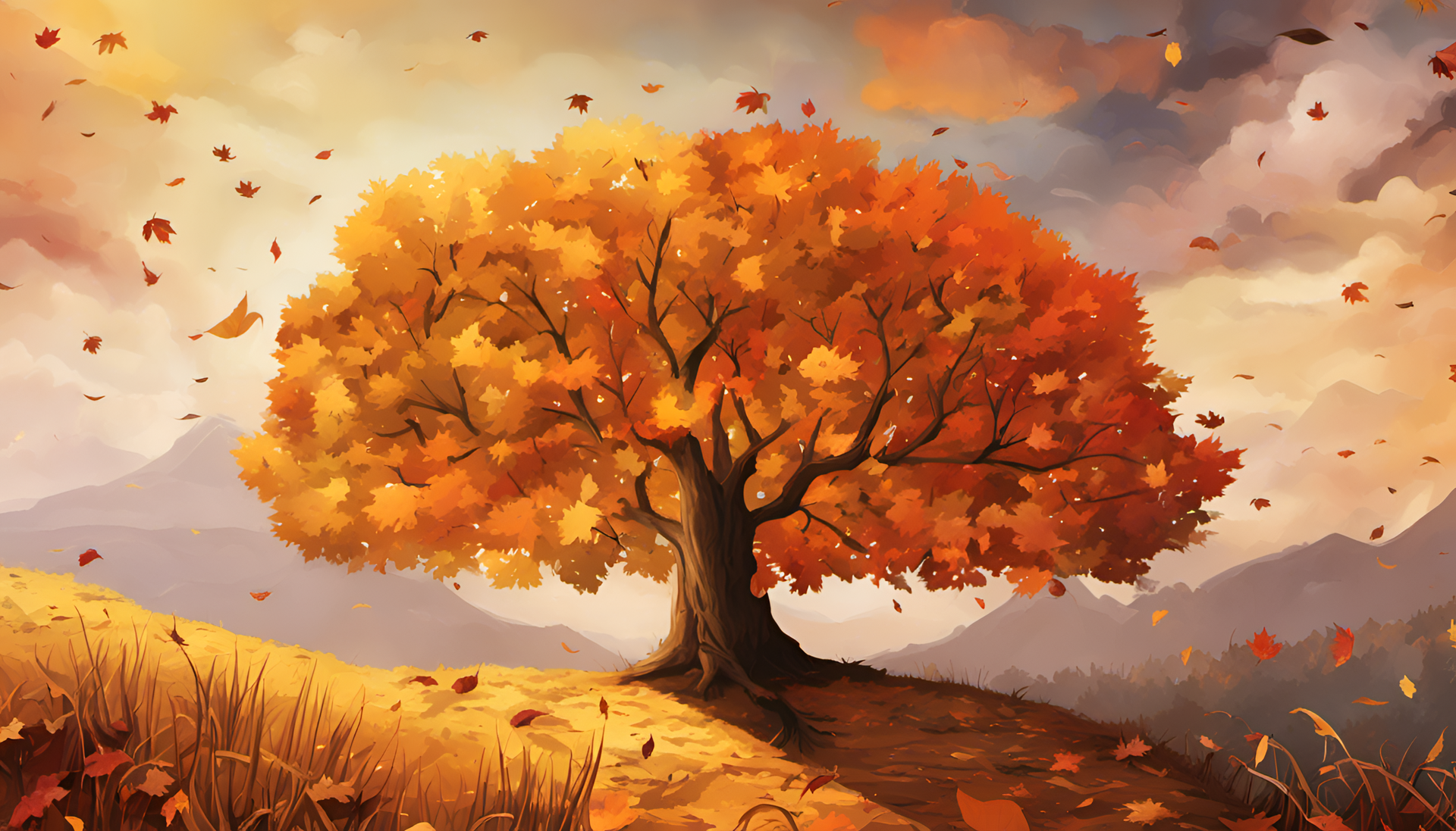 Autumn leaves in golden hues create a vibrant wallpaper.