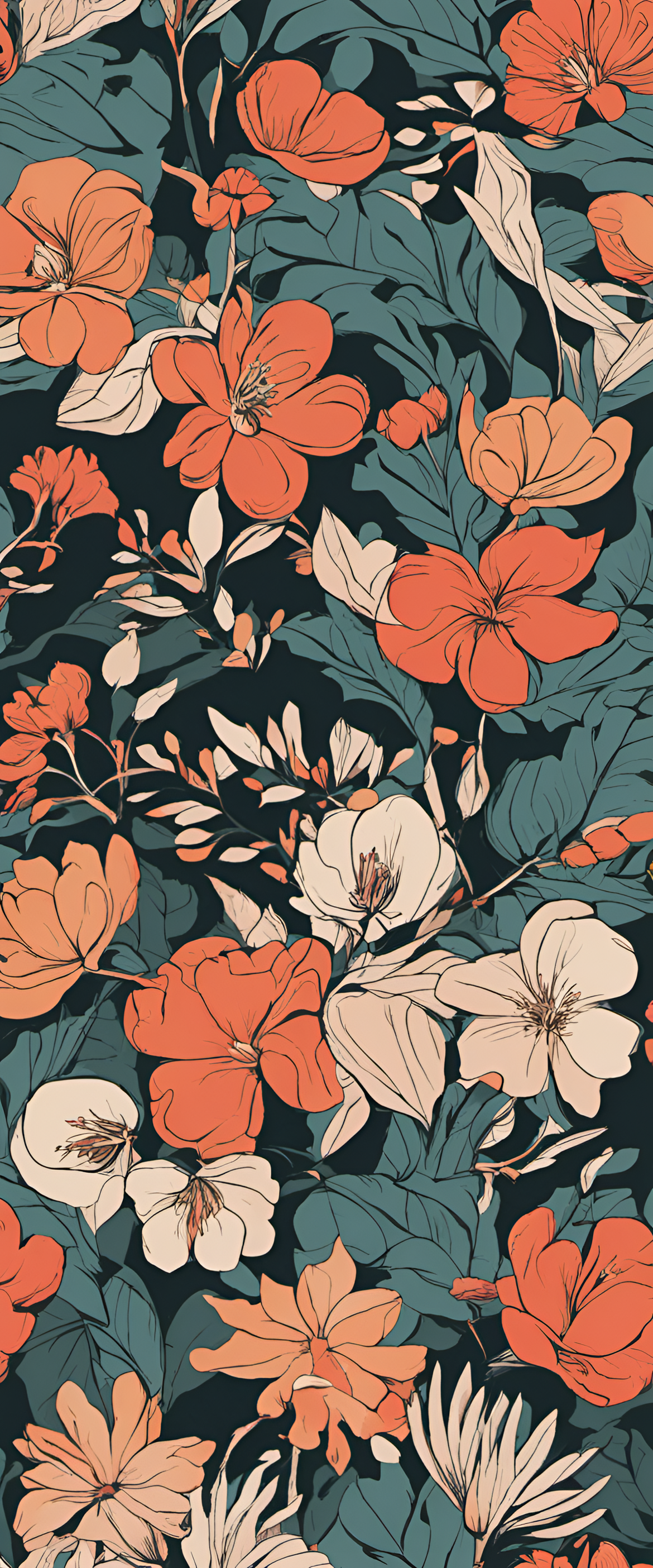 Stylized floral phone wallpaper.