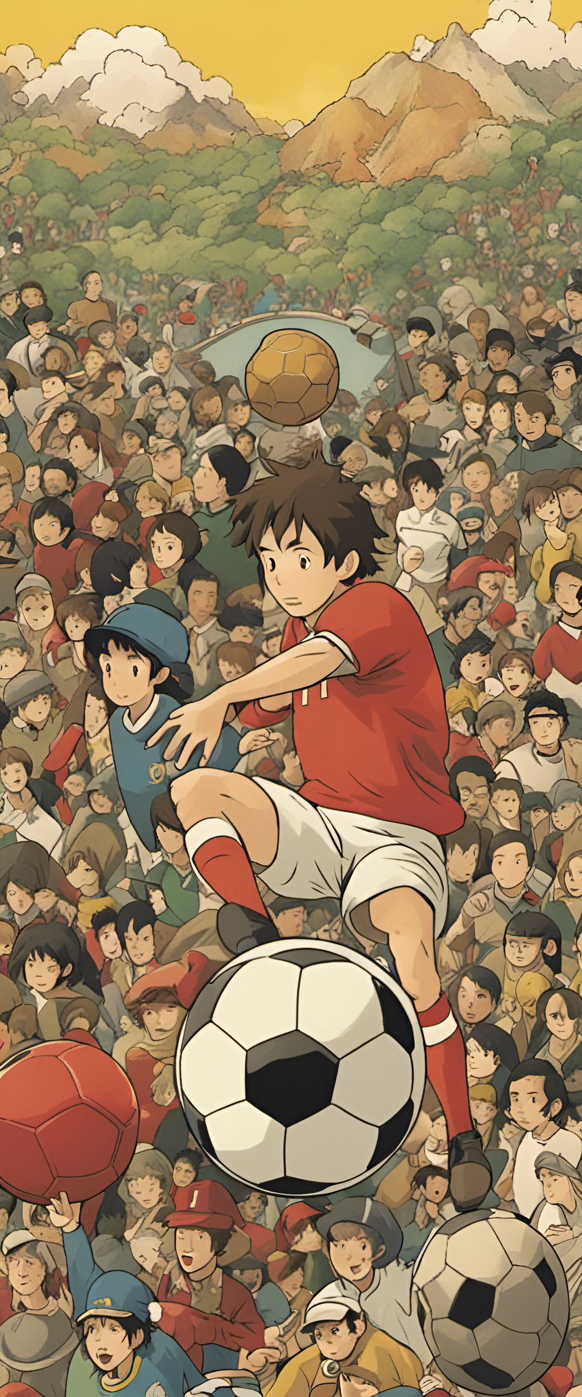 Studio Ghibli-style football wallpaper.