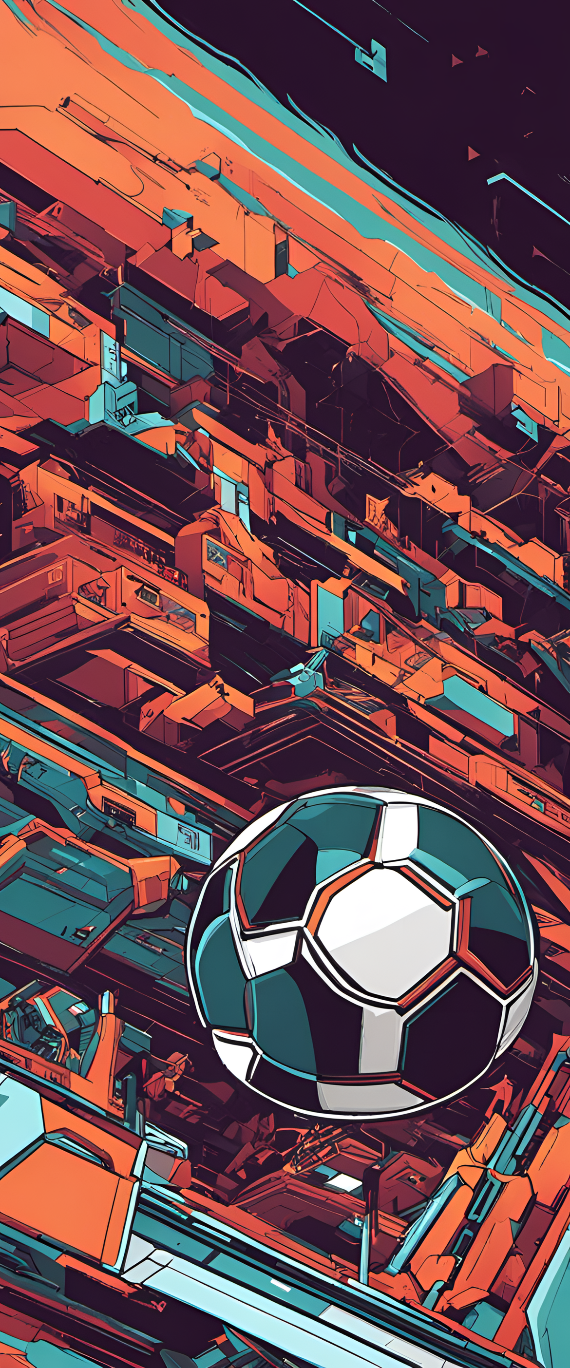 Sci-fi inspired football wallpaper with vibrant 80's art style.