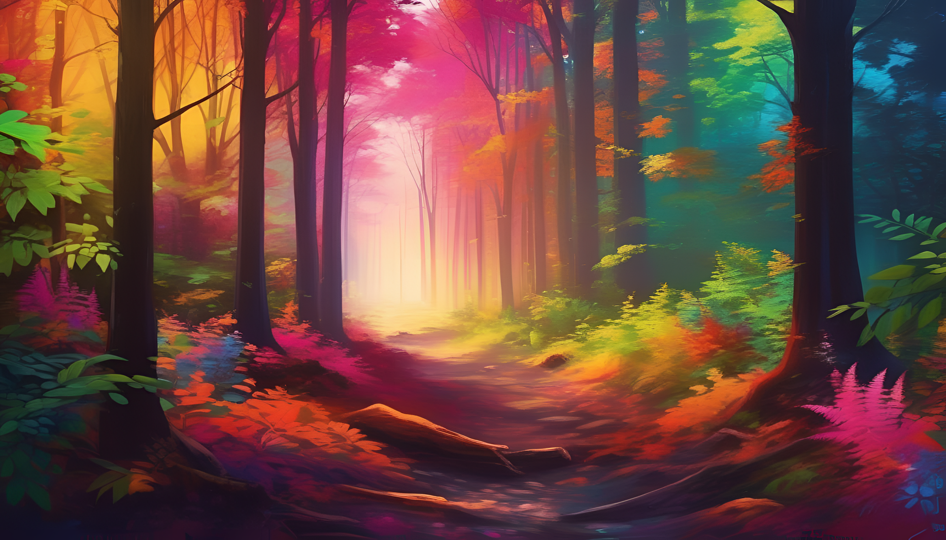 Vibrant lush forest wallpaper featuring towering trees and rich foliage.