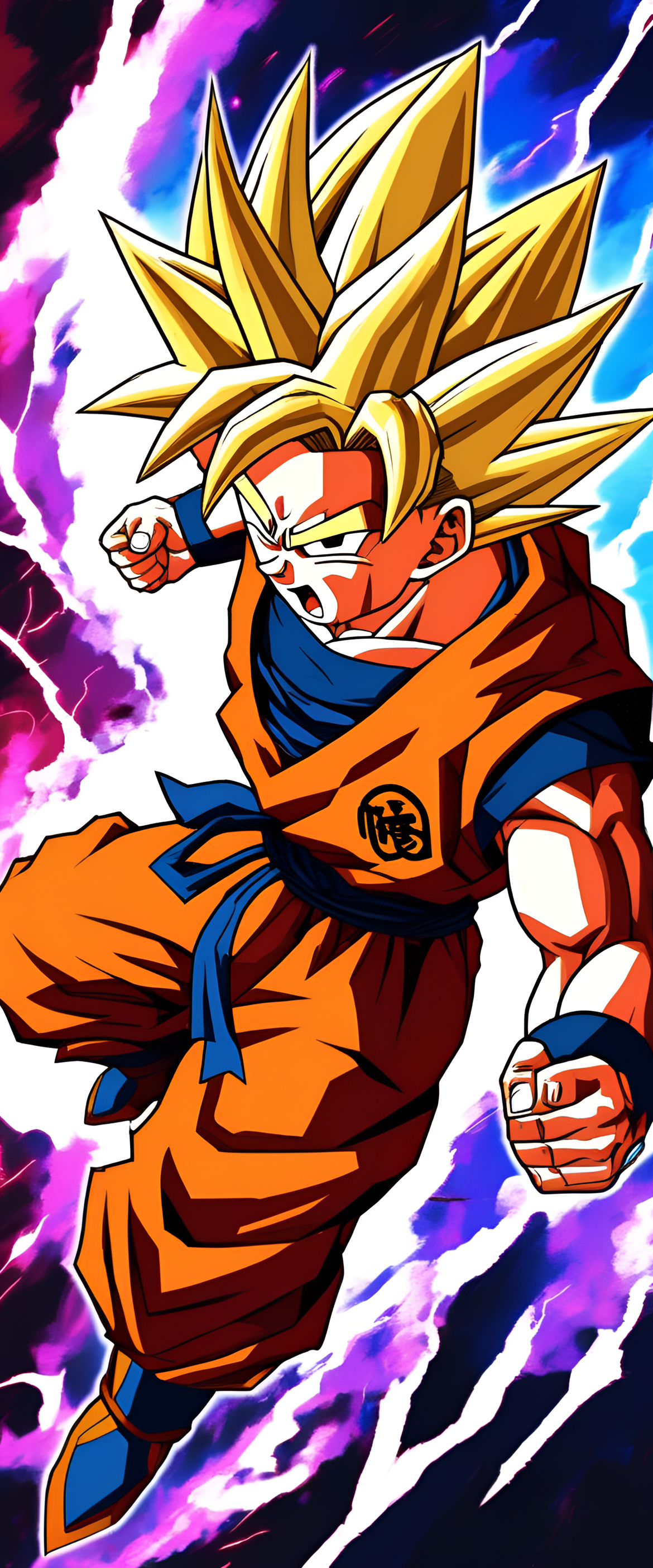 Goku in vibrant clash of colors.