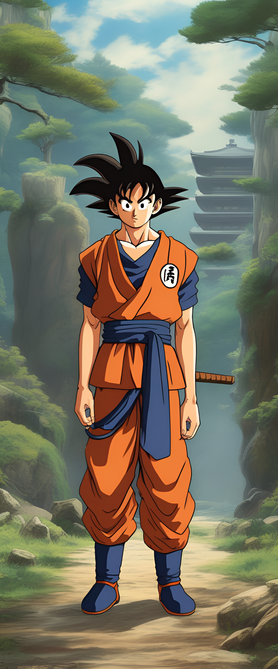 Colorful, Studio Ghibli-style Goku wallpaper.