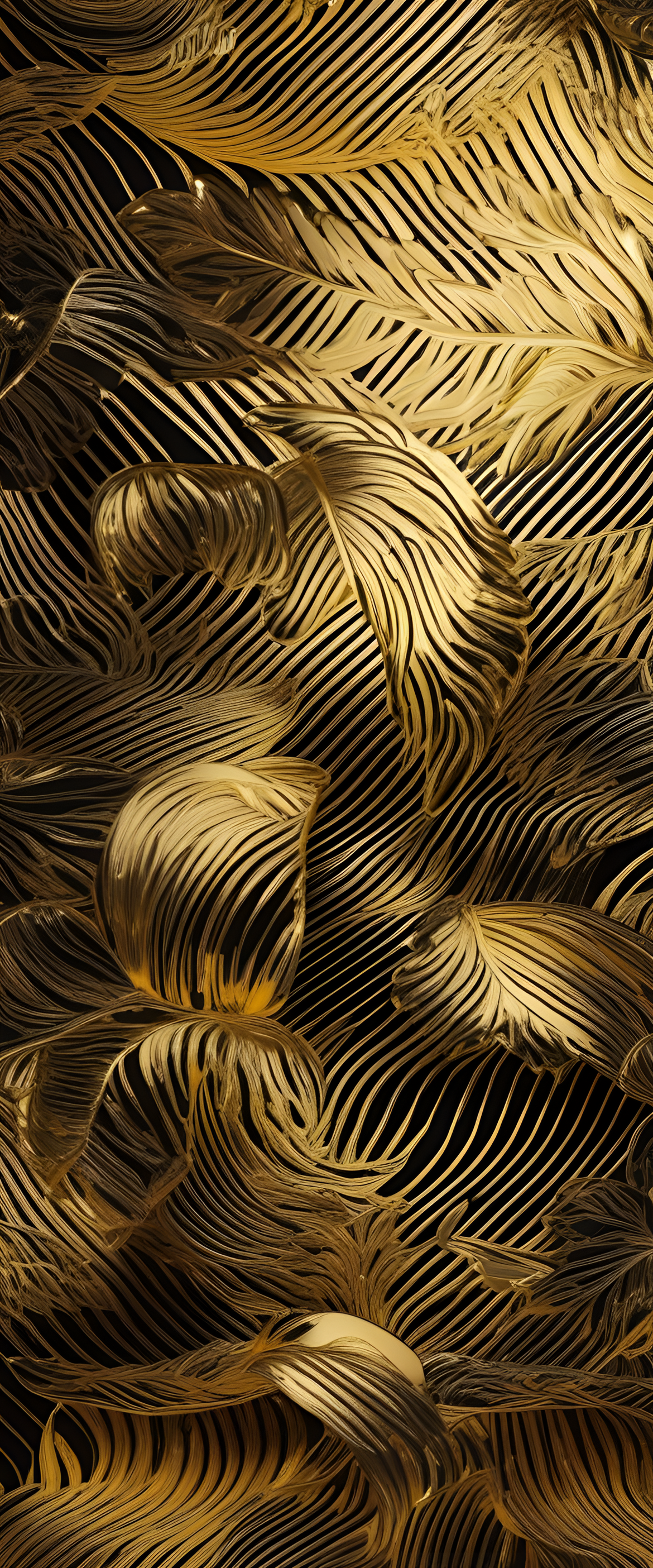 Golden abstract wallpaper with swirling patterns.