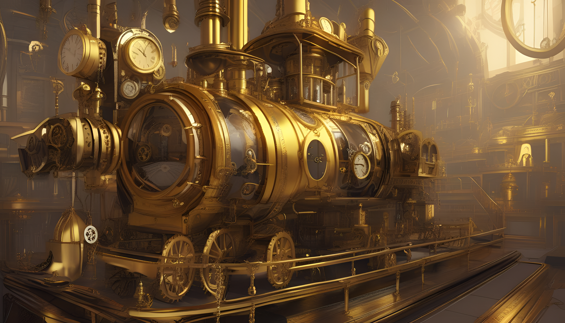 Steampunk-inspired golden gears and cogs on a desktop wallpaper.