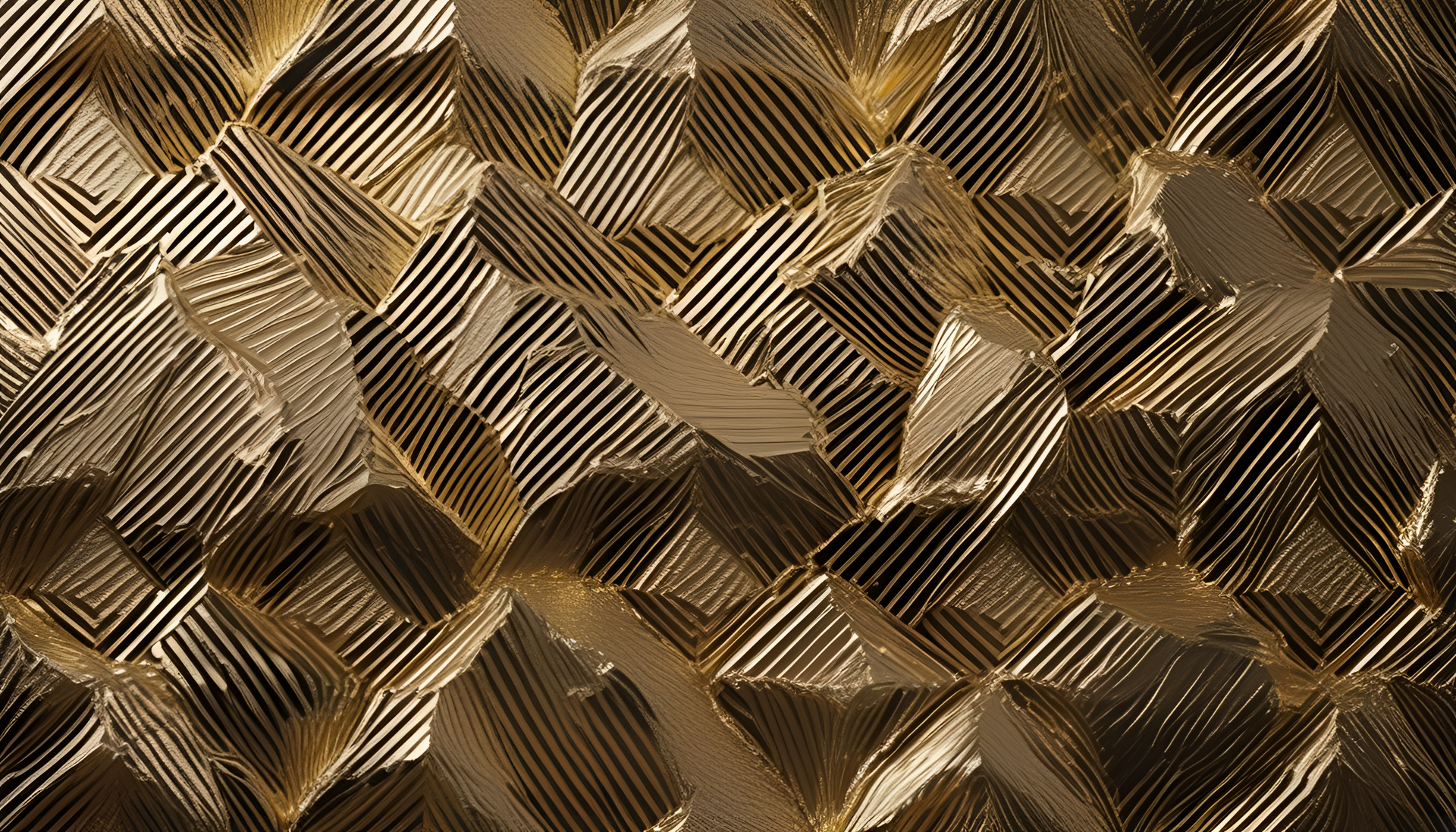 Golden geometric shapes on a dark background, reminiscent of 1980s wallpaper.