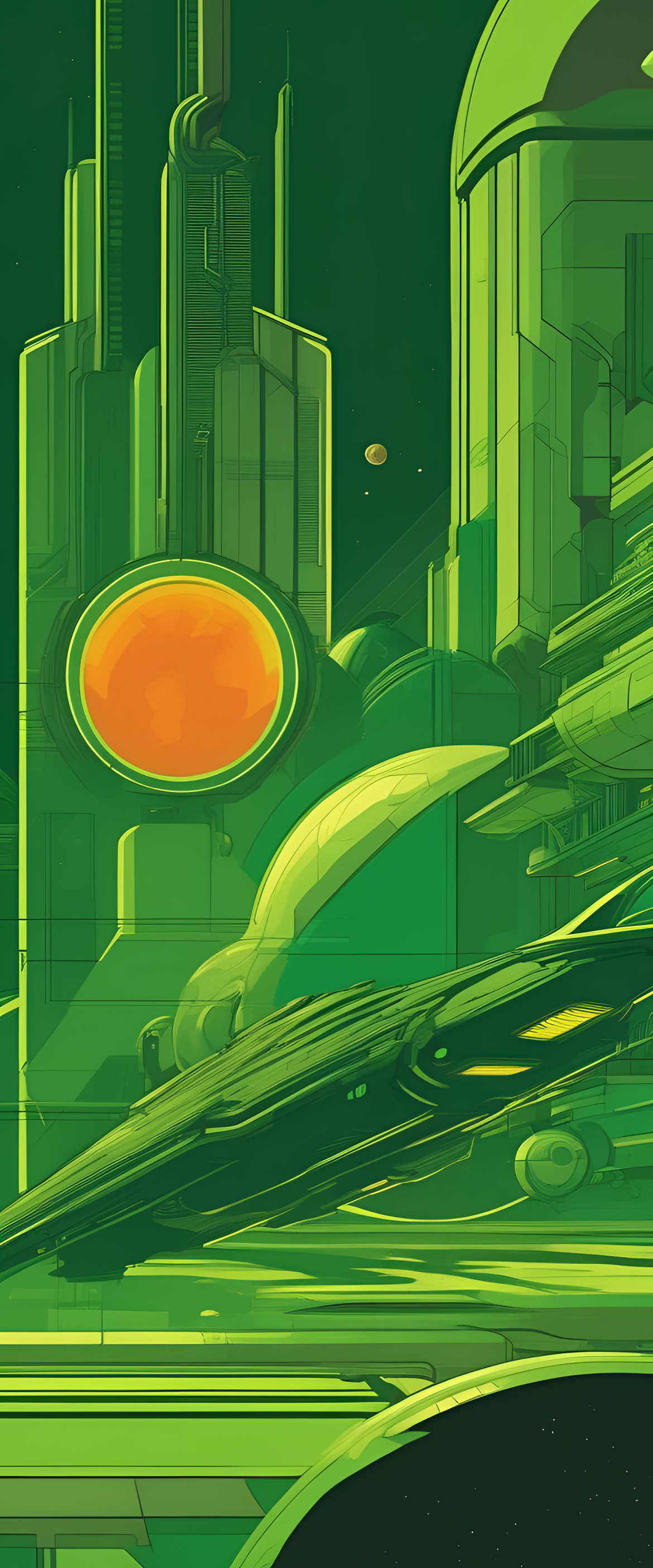 Green retro sci-fi wallpaper.