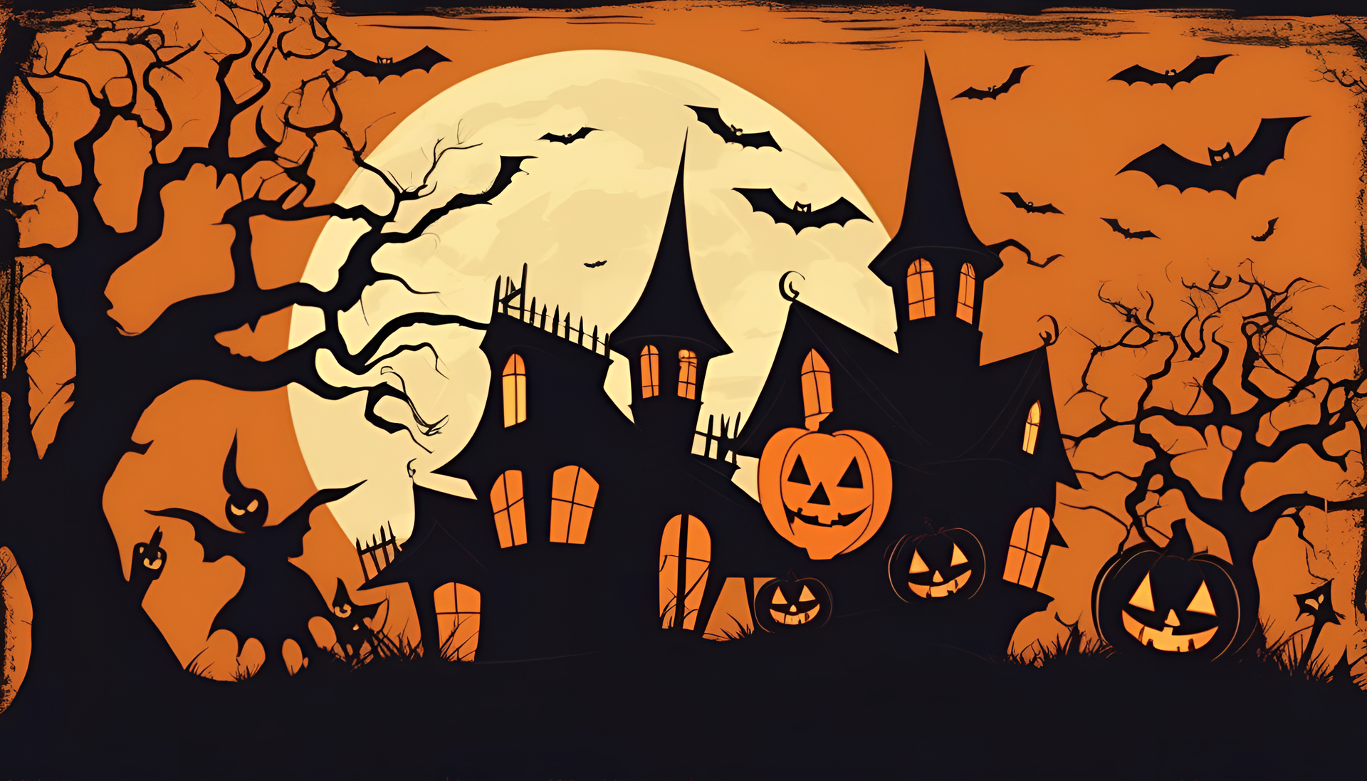 Retro Halloween-inspired wallpaper with eerie and enchanting motifs.