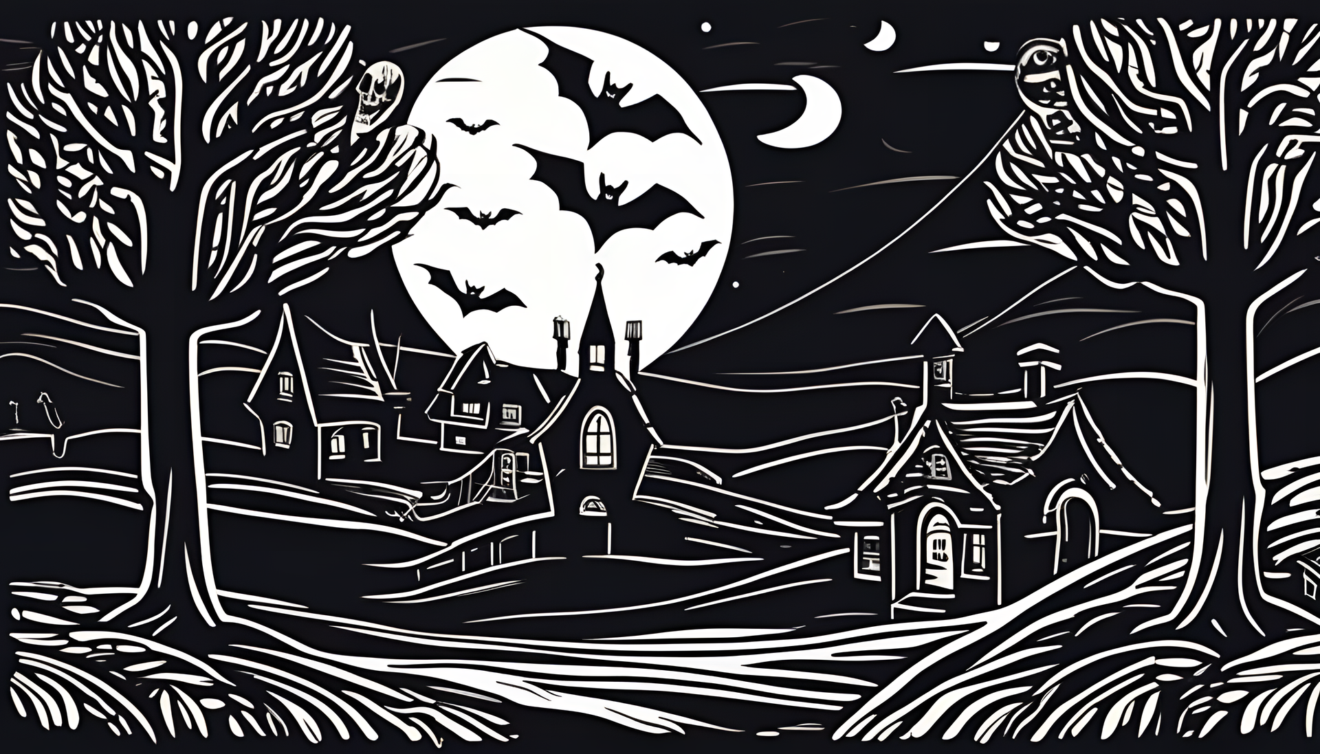 Halloween-themed linocut print background