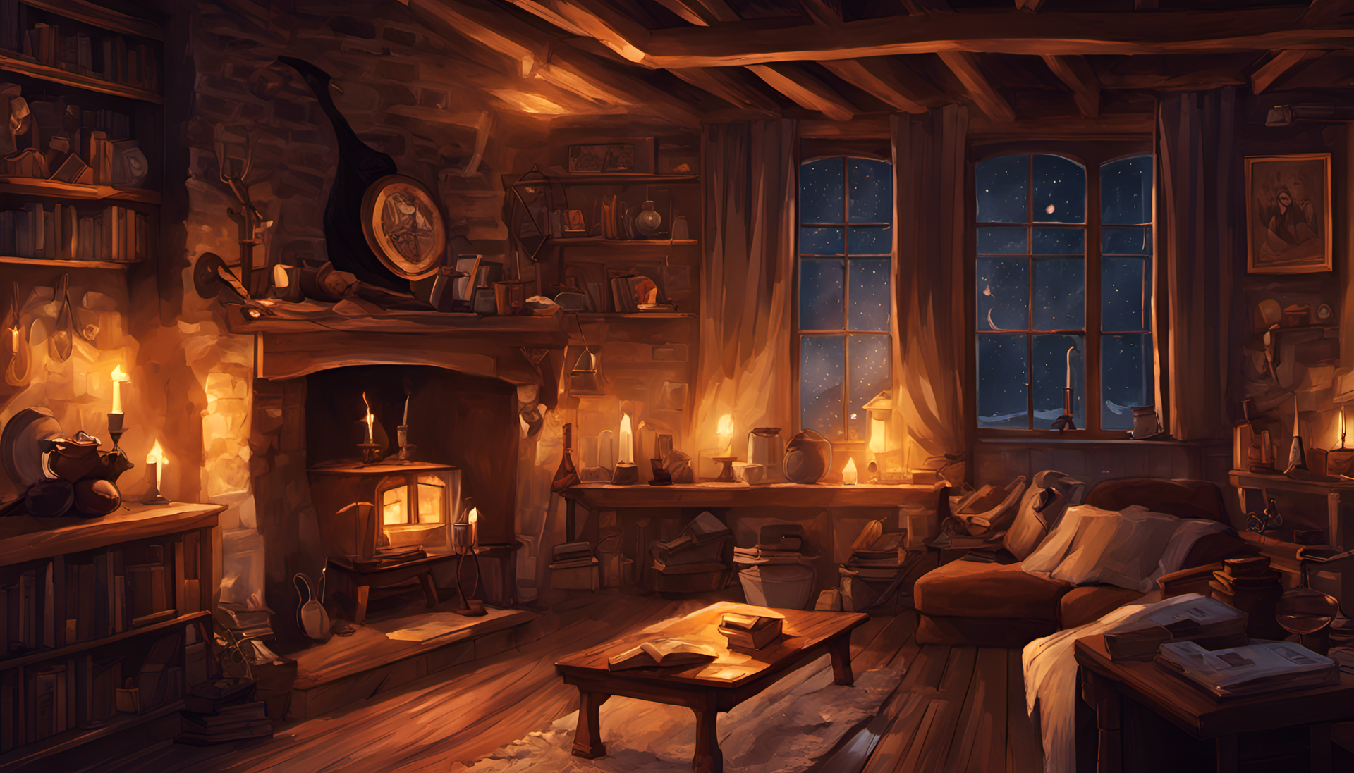 Cozy evening scene with Harry Potter ambiance