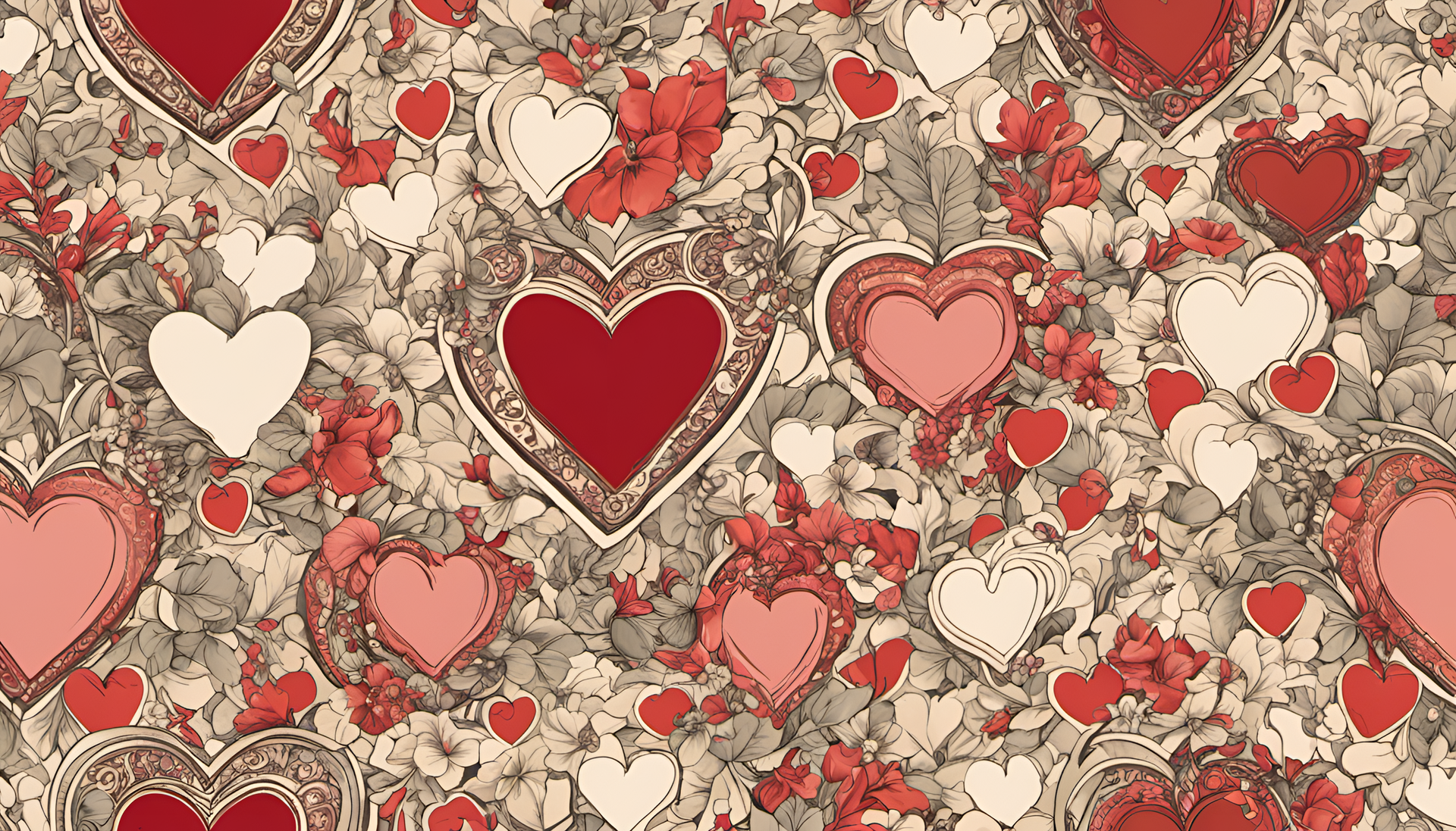 Heart-shaped wallpaper with intricate detailing.