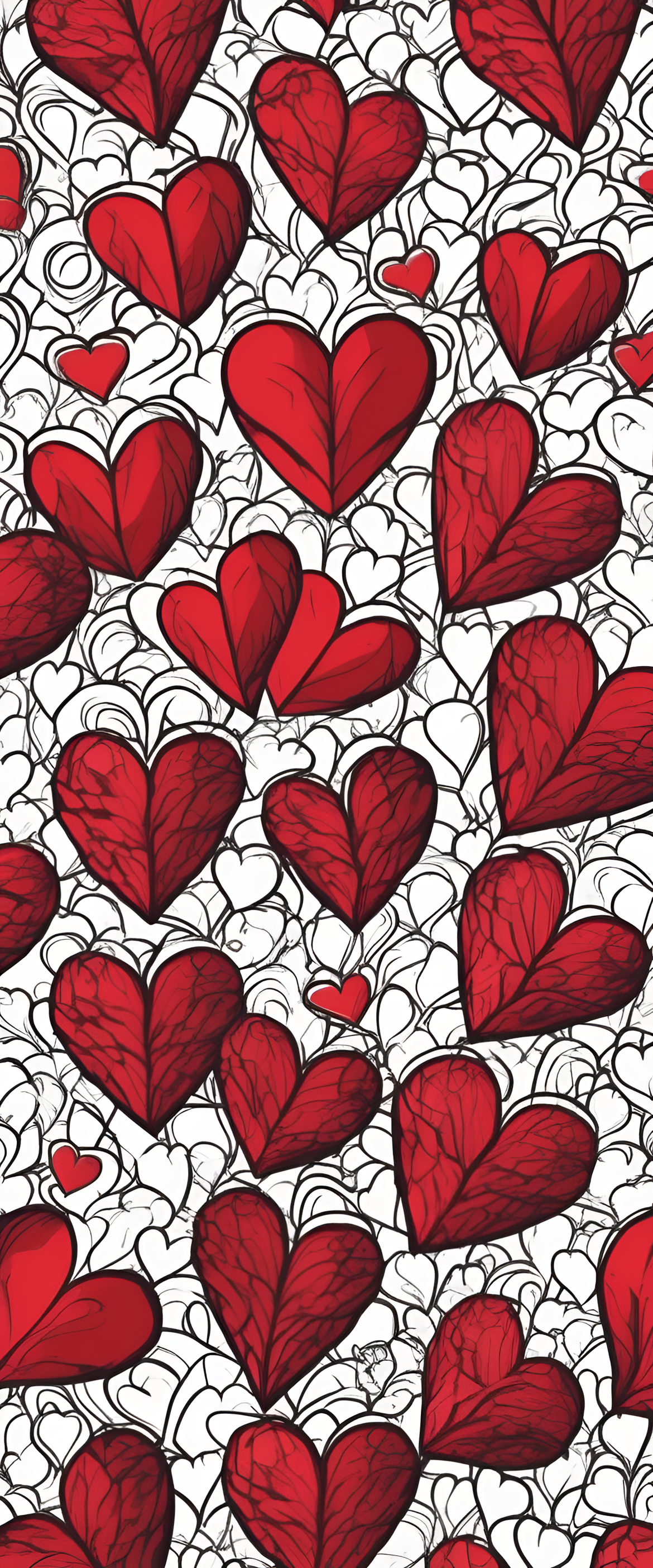 Vibrant and intricate wallpaper featuring unique heart designs.