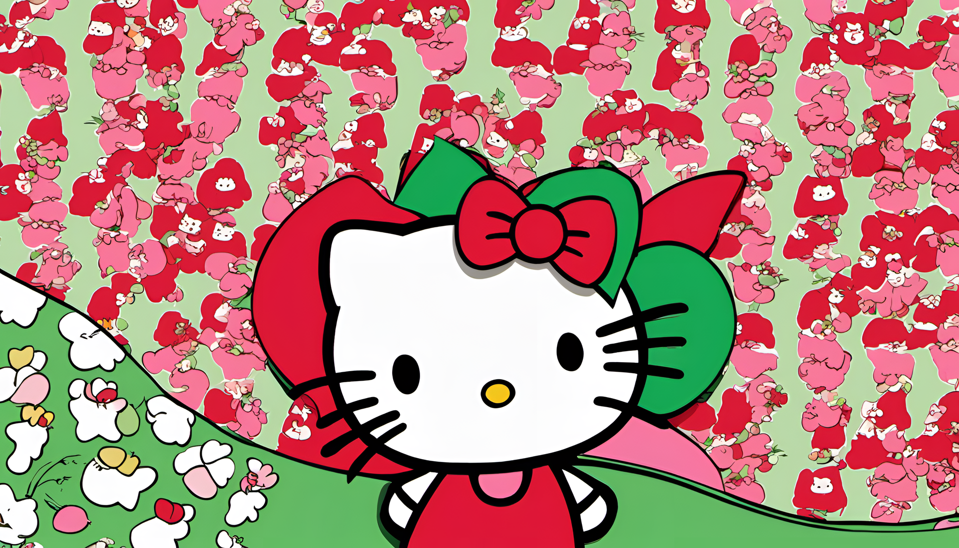 Hello Kitty wallpaper with red and green colors