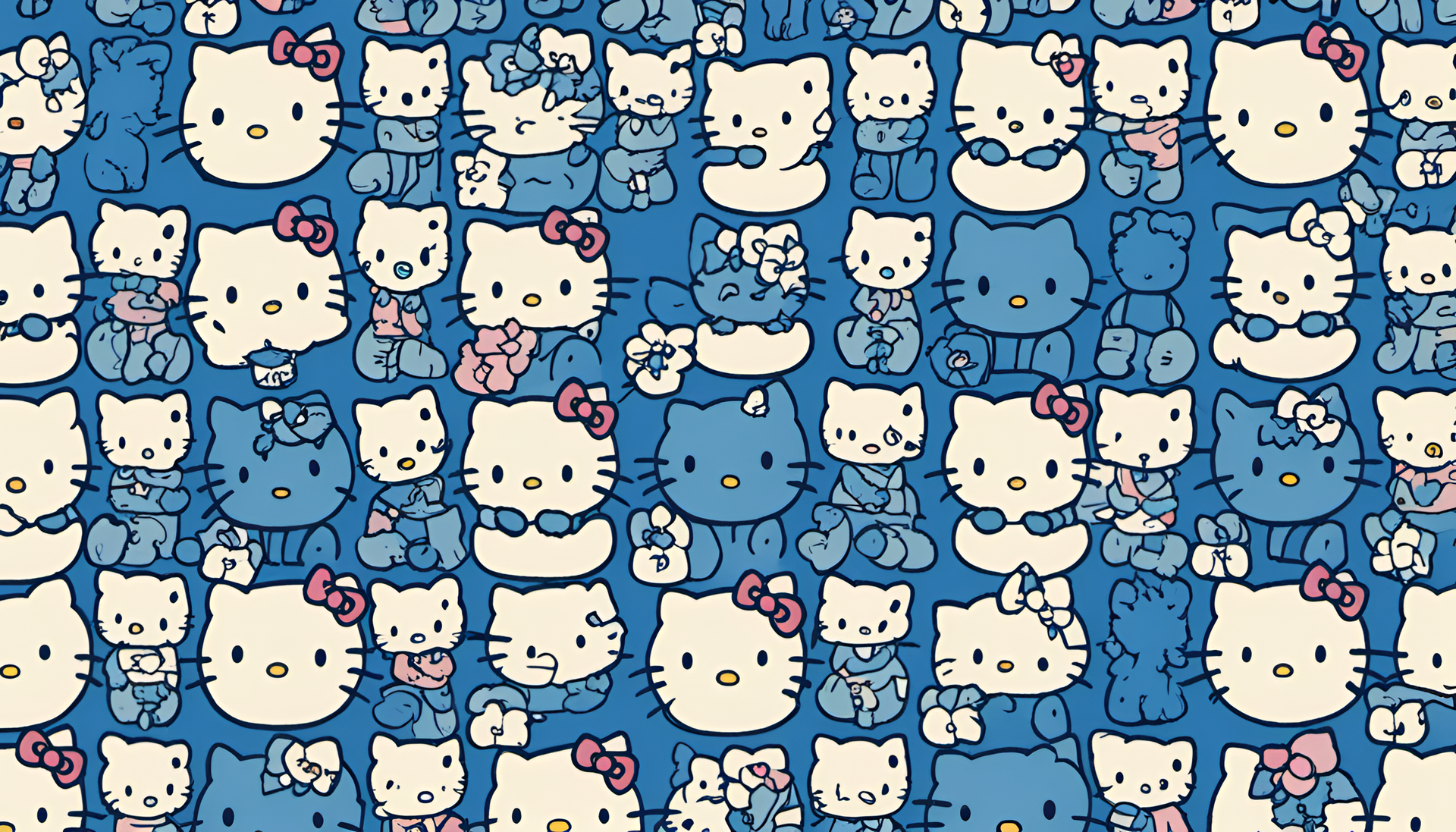 Hello Kitty wallpaper featuring shades of blue.