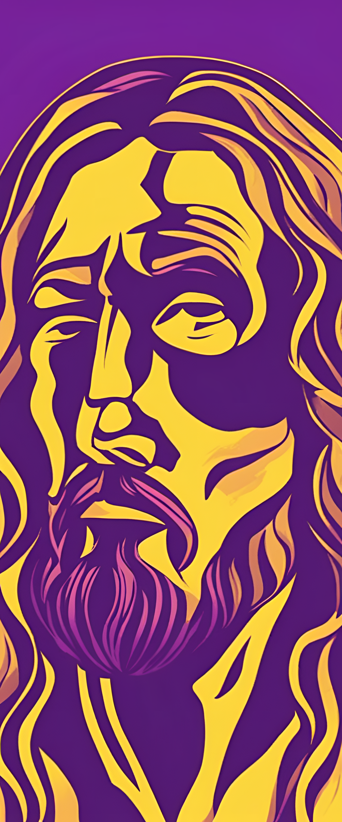 Glorious Jesus with purple and yellow hues.