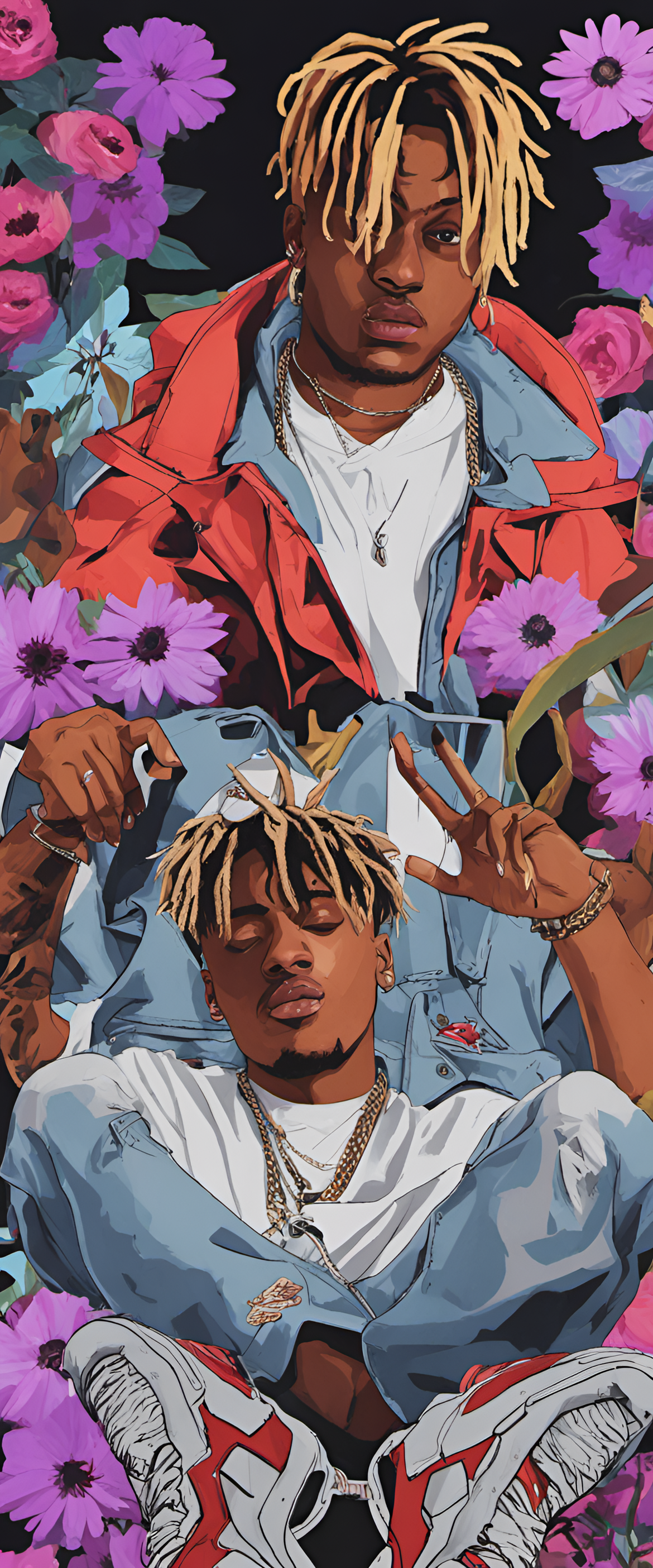 Juice WRLD wallpaper featuring vibrant colors and abstract patterns.