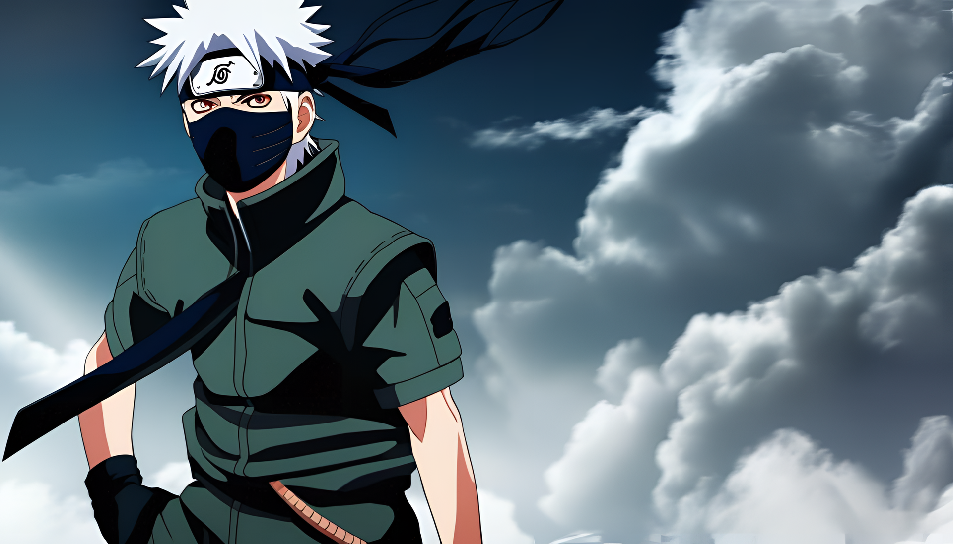 Kakashi Hatake with his trademark silver hair and a serious expression.