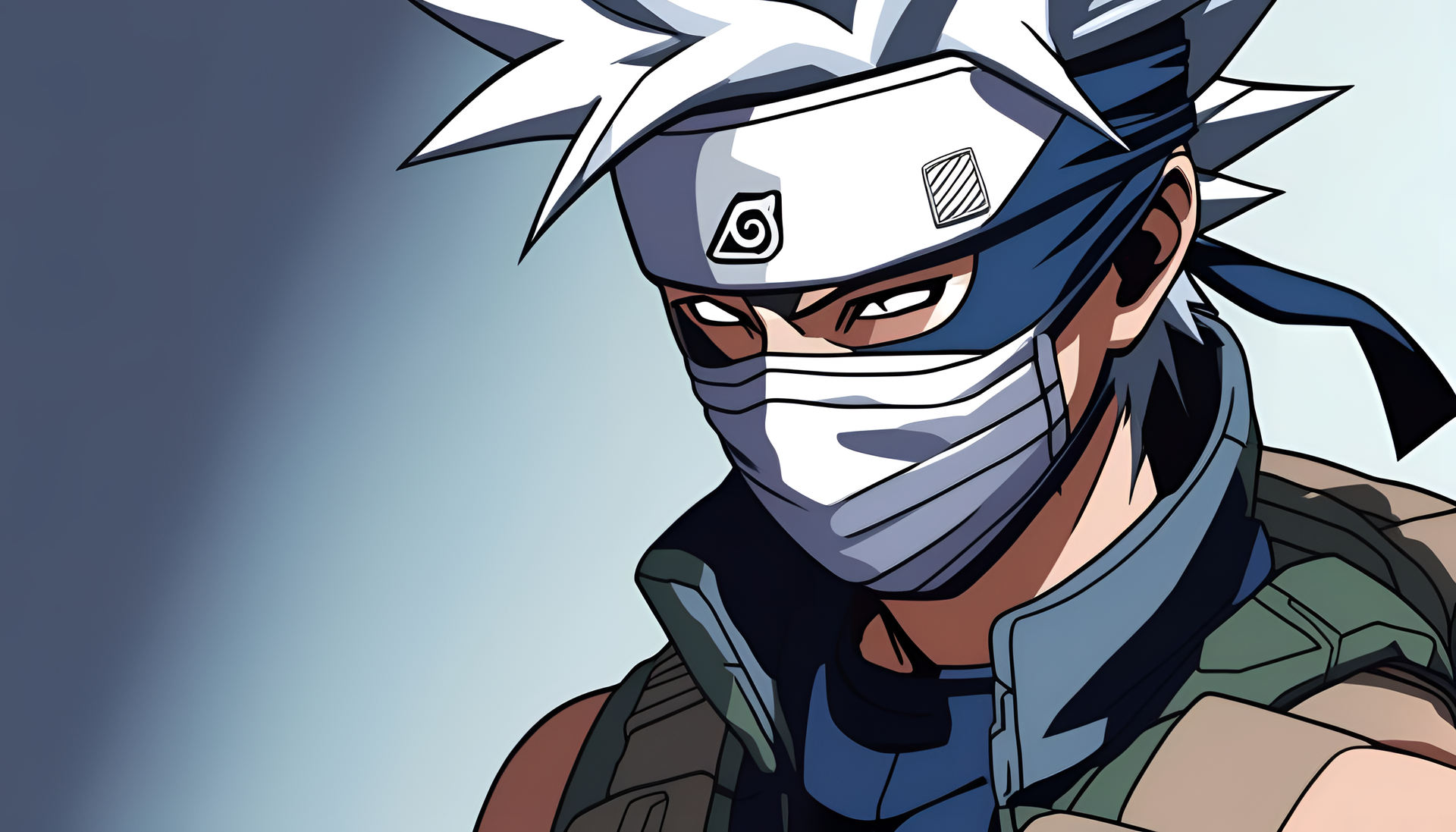 Kakashi Hatake, a fictional character from Naruto, stands in a cool and fierce pose against a stunning background.