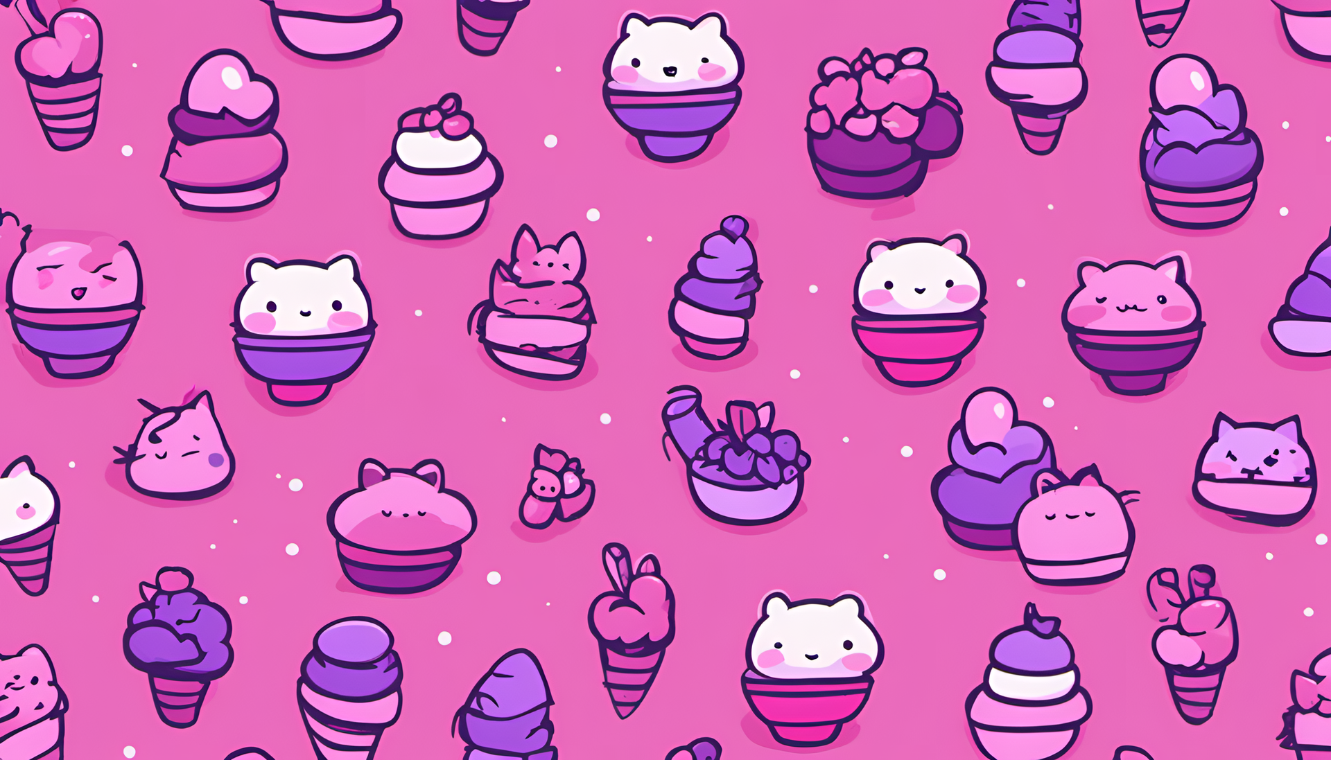 Colorful kawaii wallpaper with pink and purple hues.