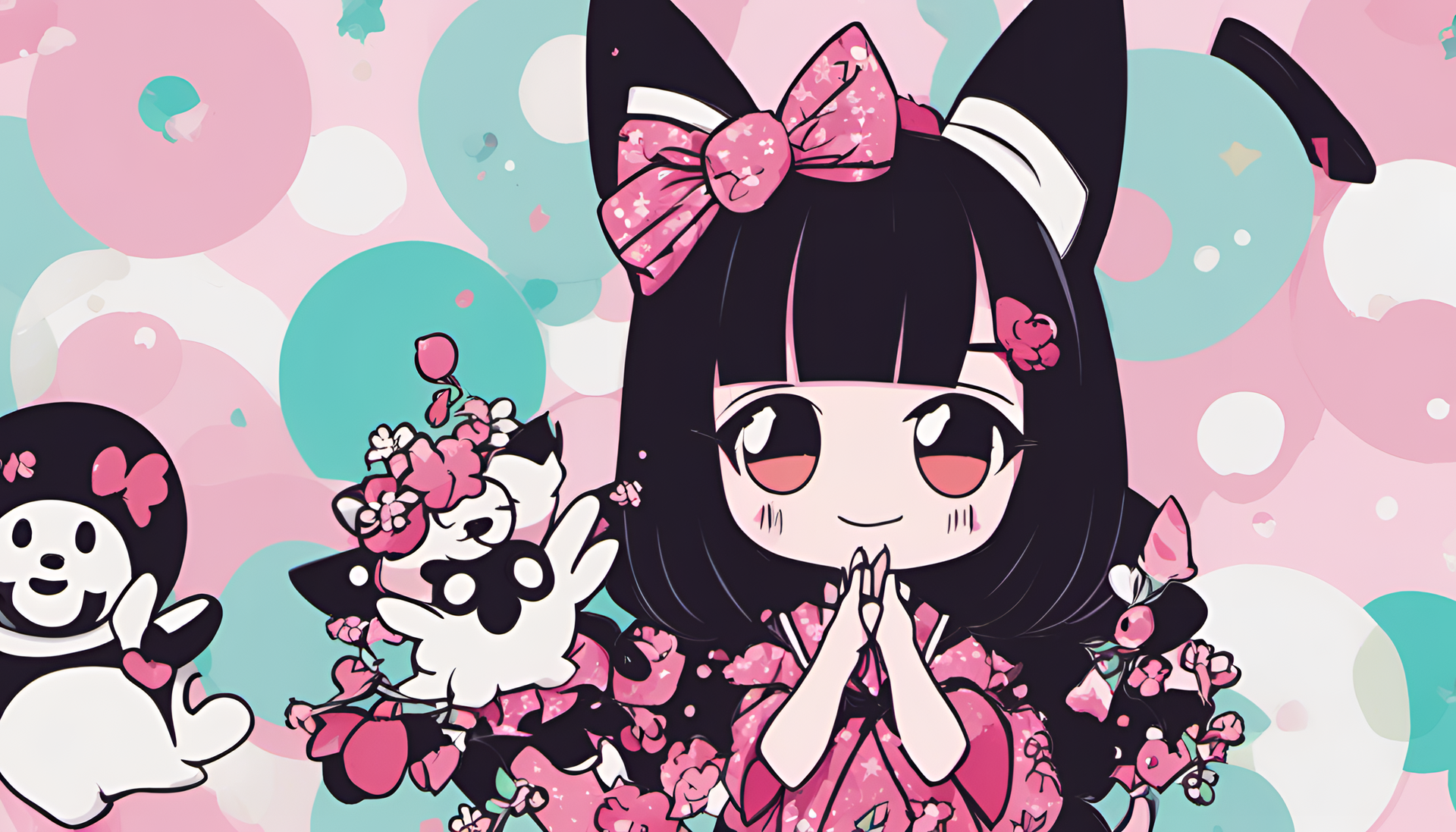 Vibrant Kuromi character against a colorful backdrop.